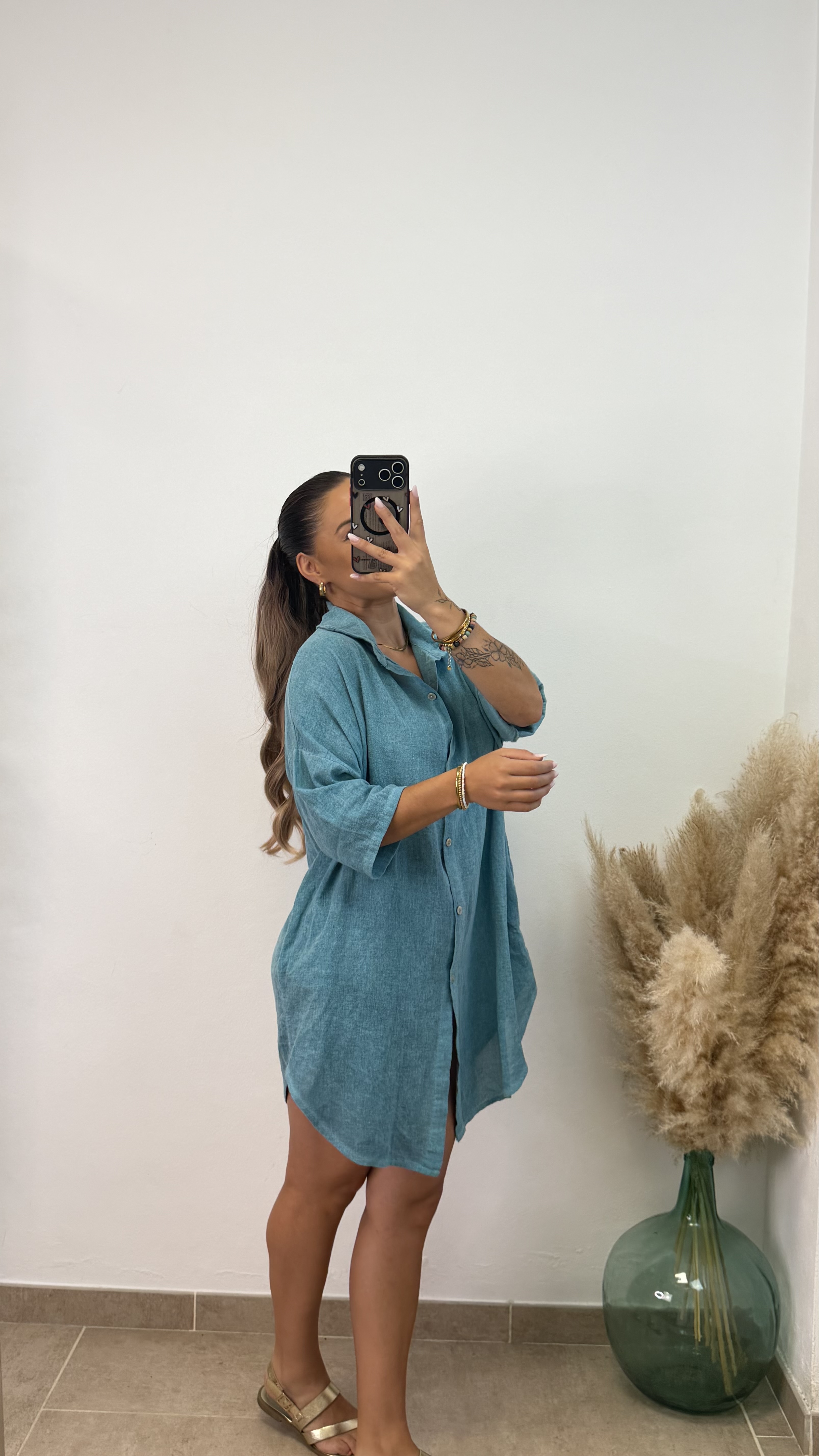 Vestido camisero algodón I Turquesa PREVENTA - Imagen 3