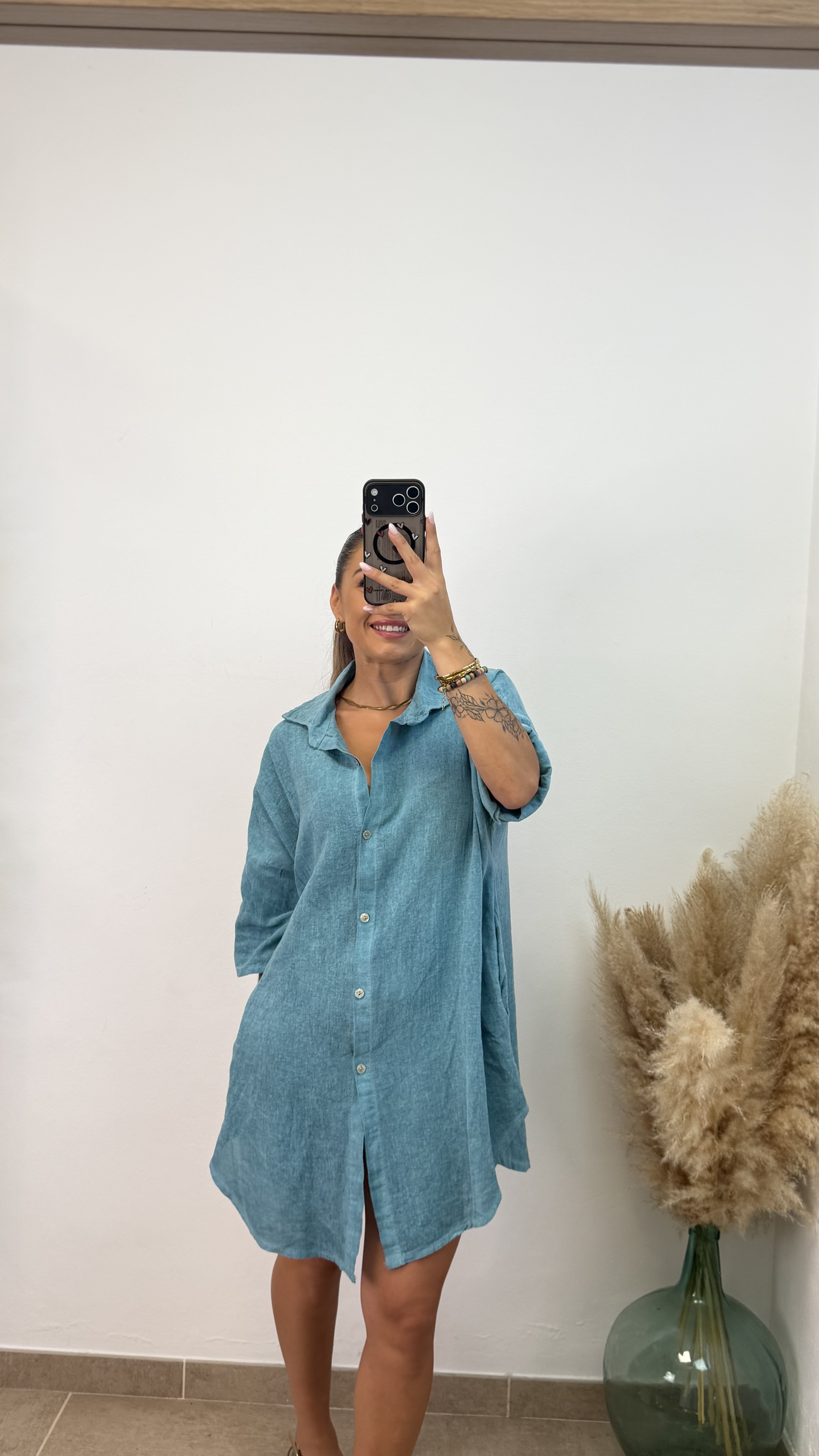Vestido camisero algodón I Turquesa PREVENTA - Imagen 4