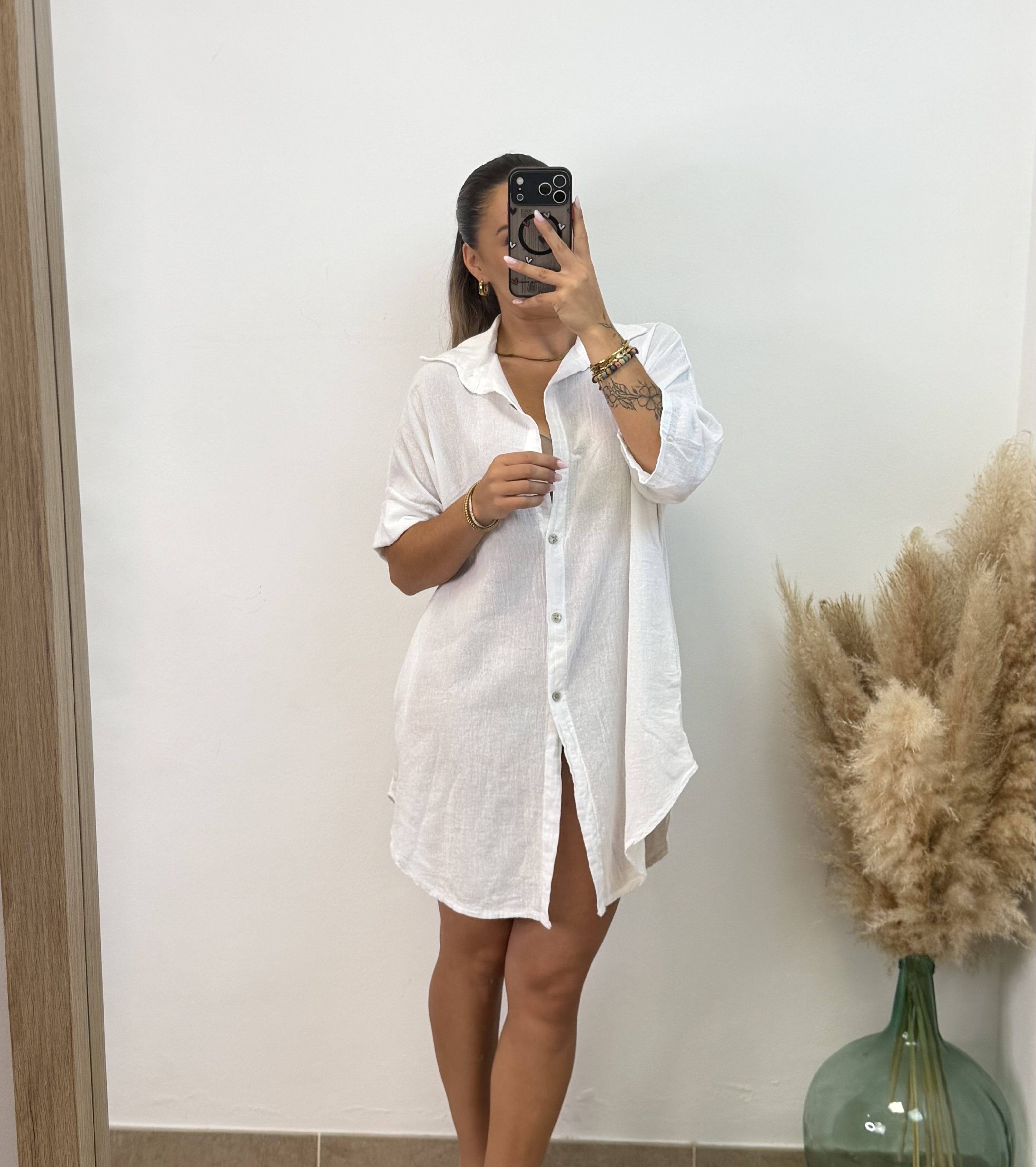 Vestido camisero algodón I Blanco PREVENTA
