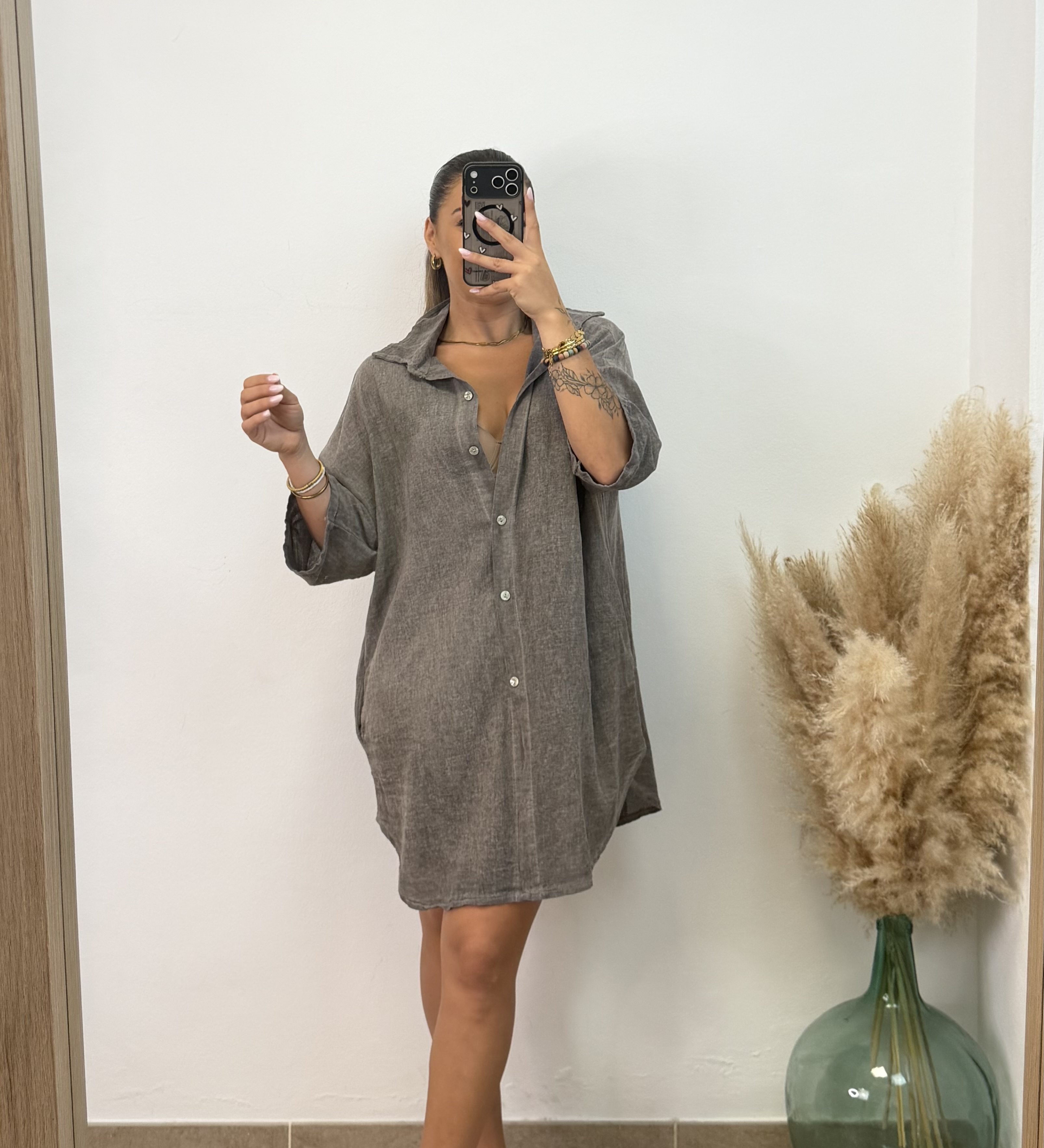 Vestido camisero algodón I Gris piedra PREVENTA