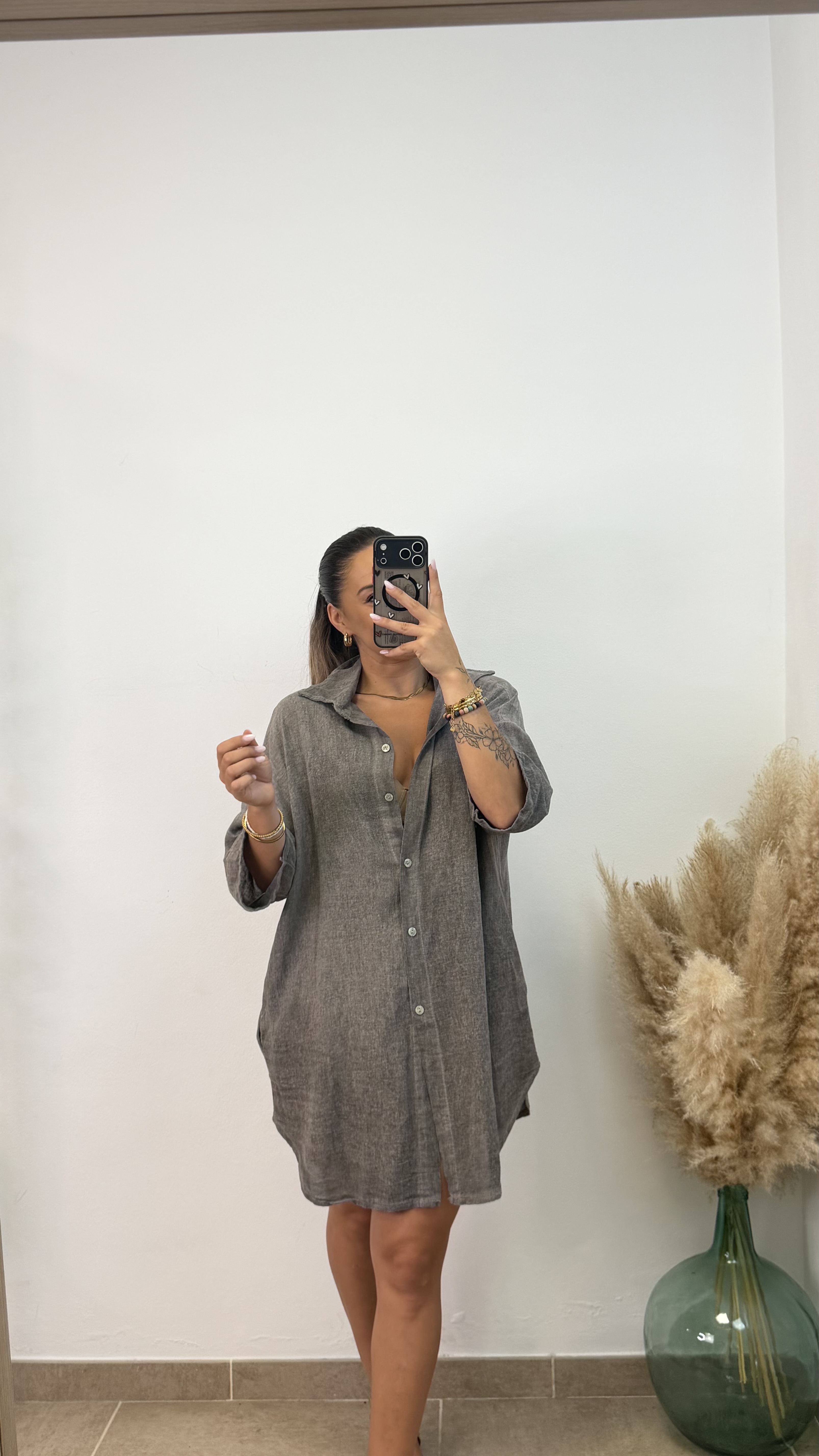 Vestido camisero algodón I Gris piedra PREVENTA - Imagen 4
