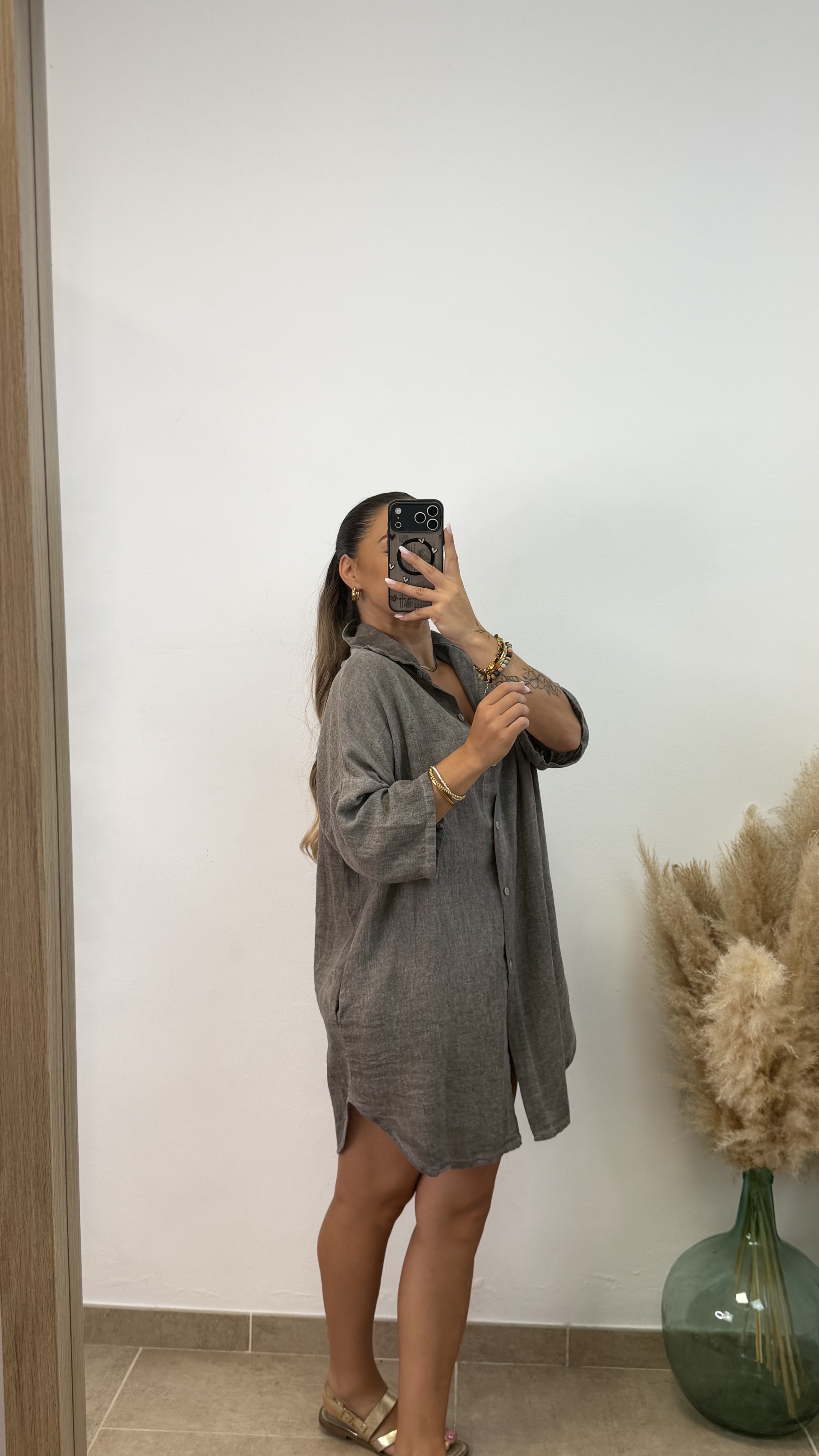 Vestido camisero algodón I Gris piedra PREVENTA - Imagen 2
