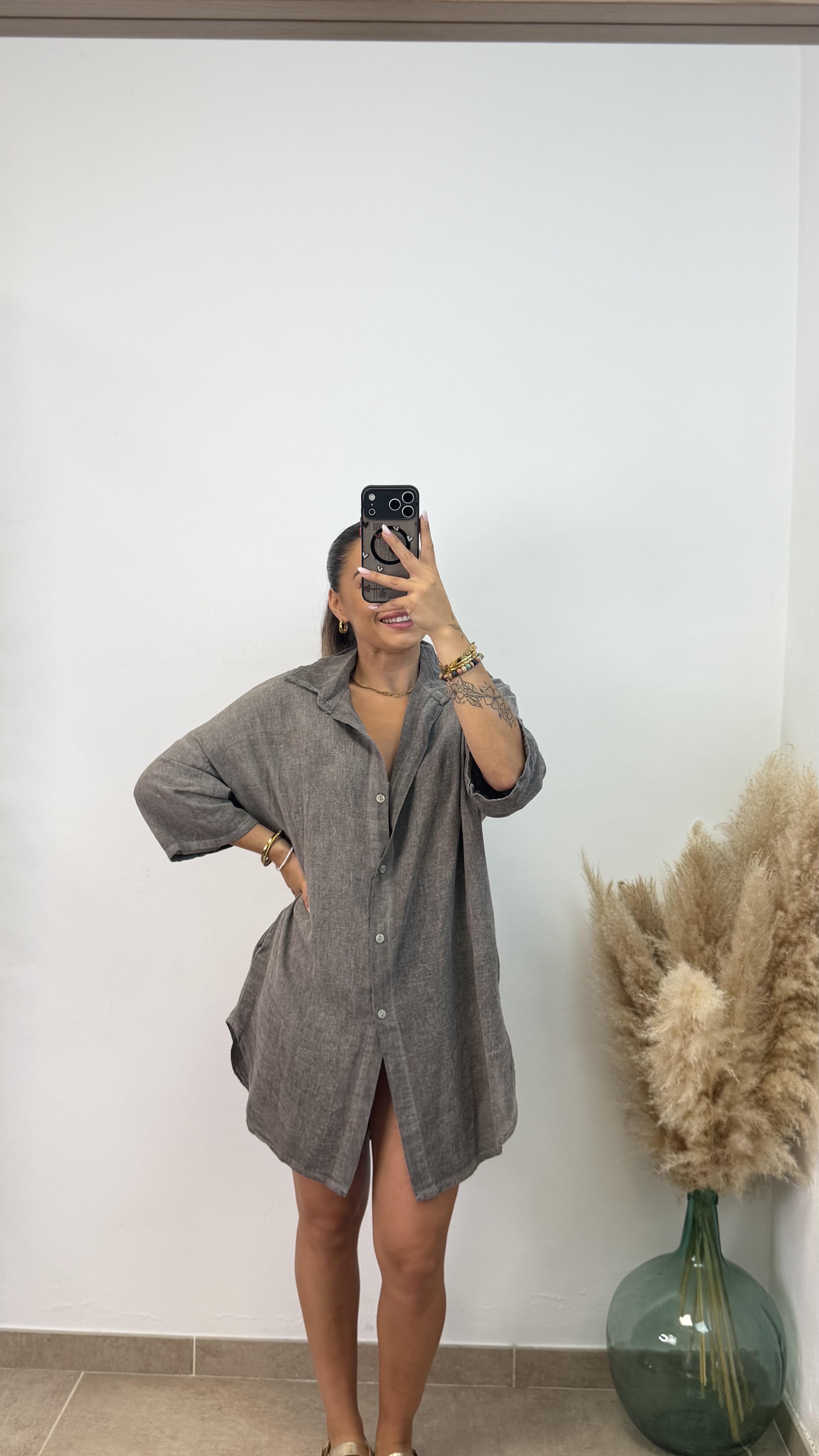Vestido camisero algodón I Gris piedra PREVENTA - Imagen 3