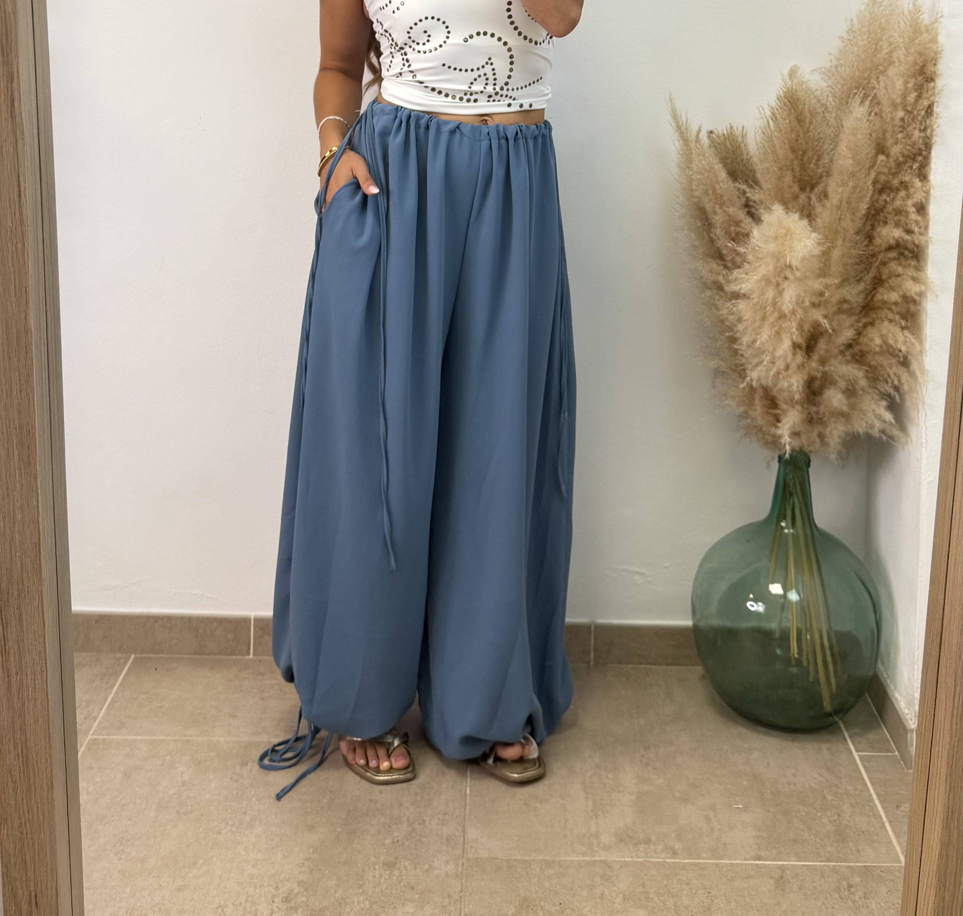 Pantalón Nudo Fruncido I Azul vaquero
