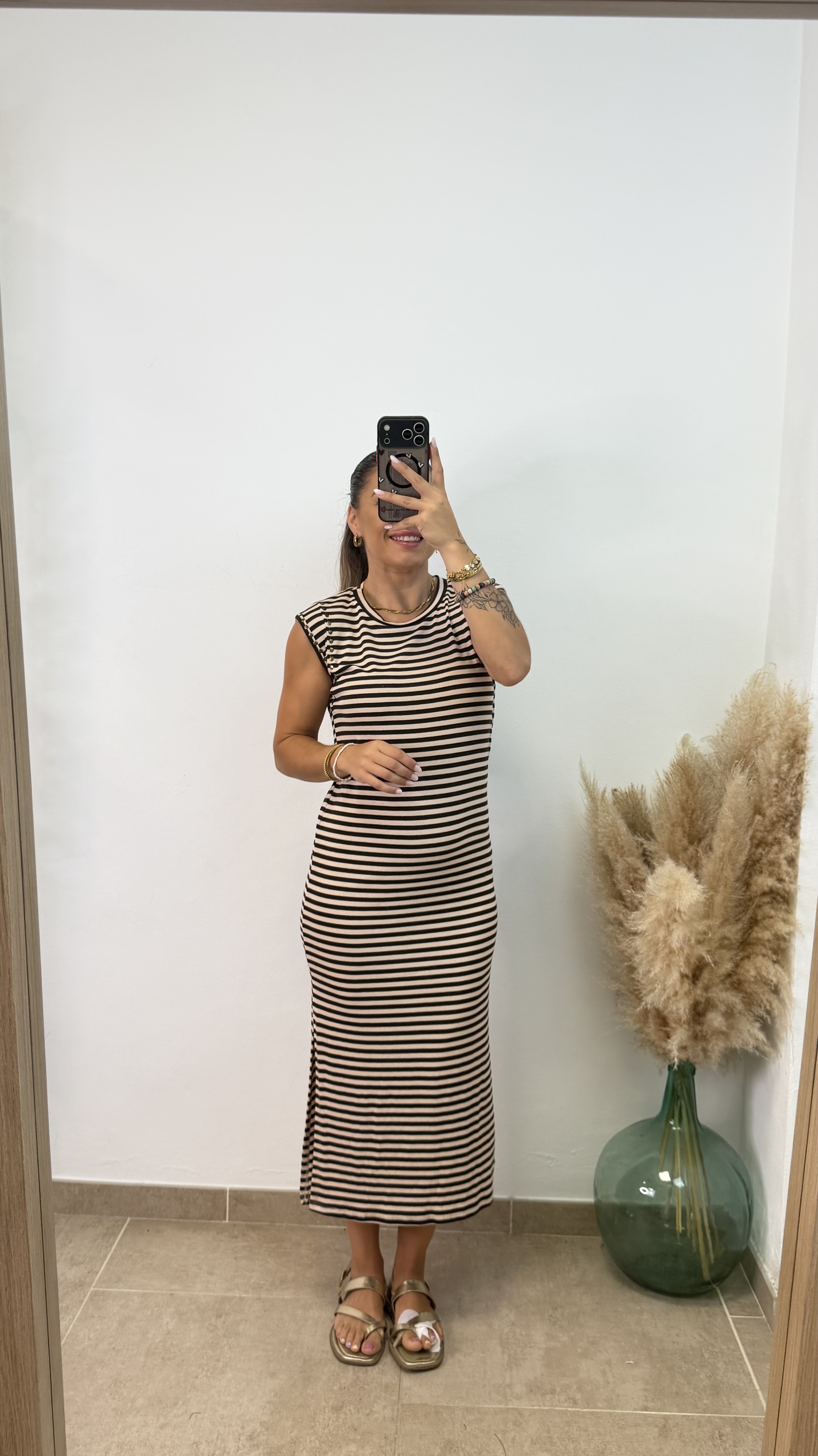 Vestido Rayas Tachuela I Beige-chocolate