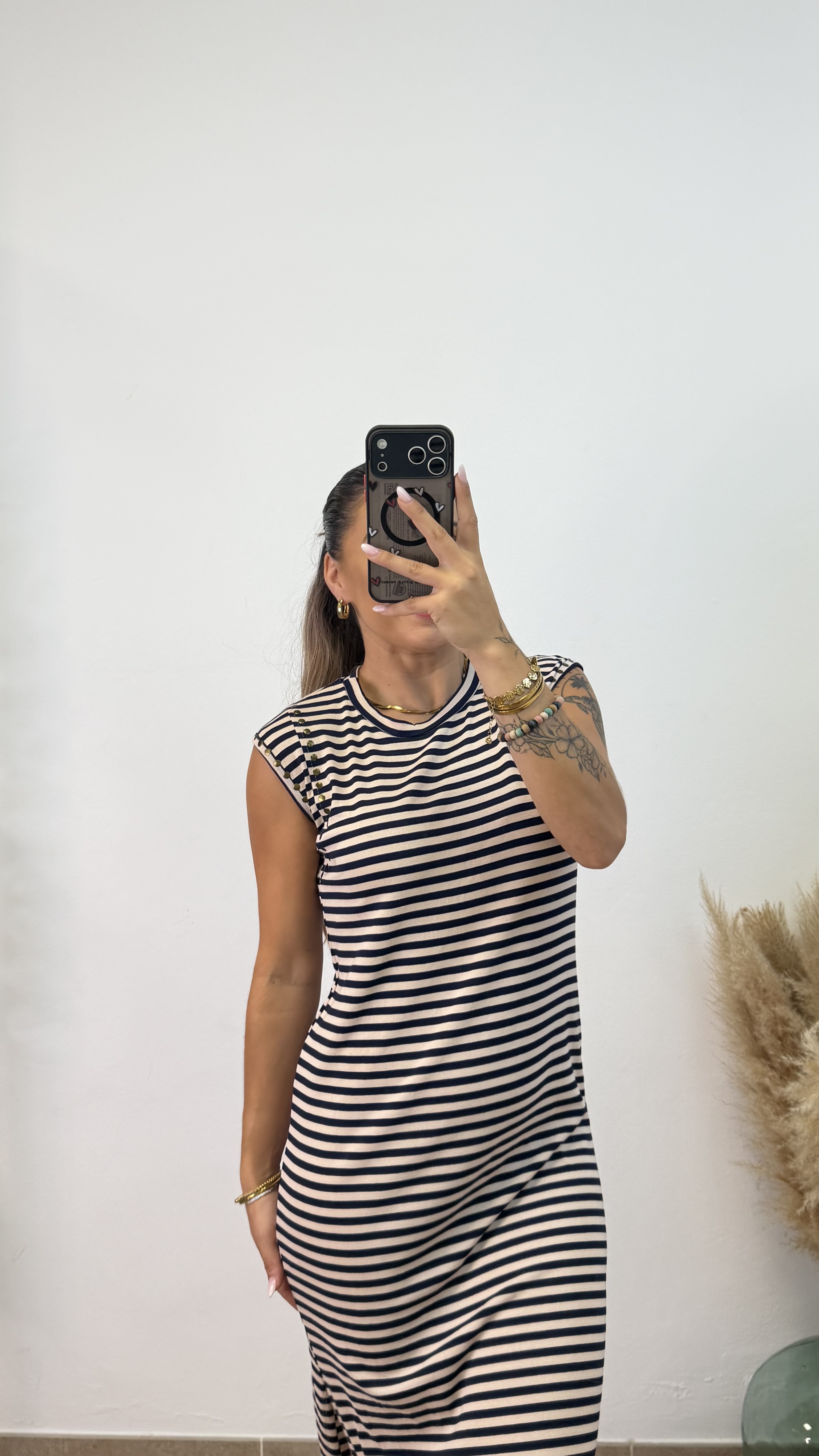 Vestido Rayas Tachuela - Negro-beige - Imagen 3
