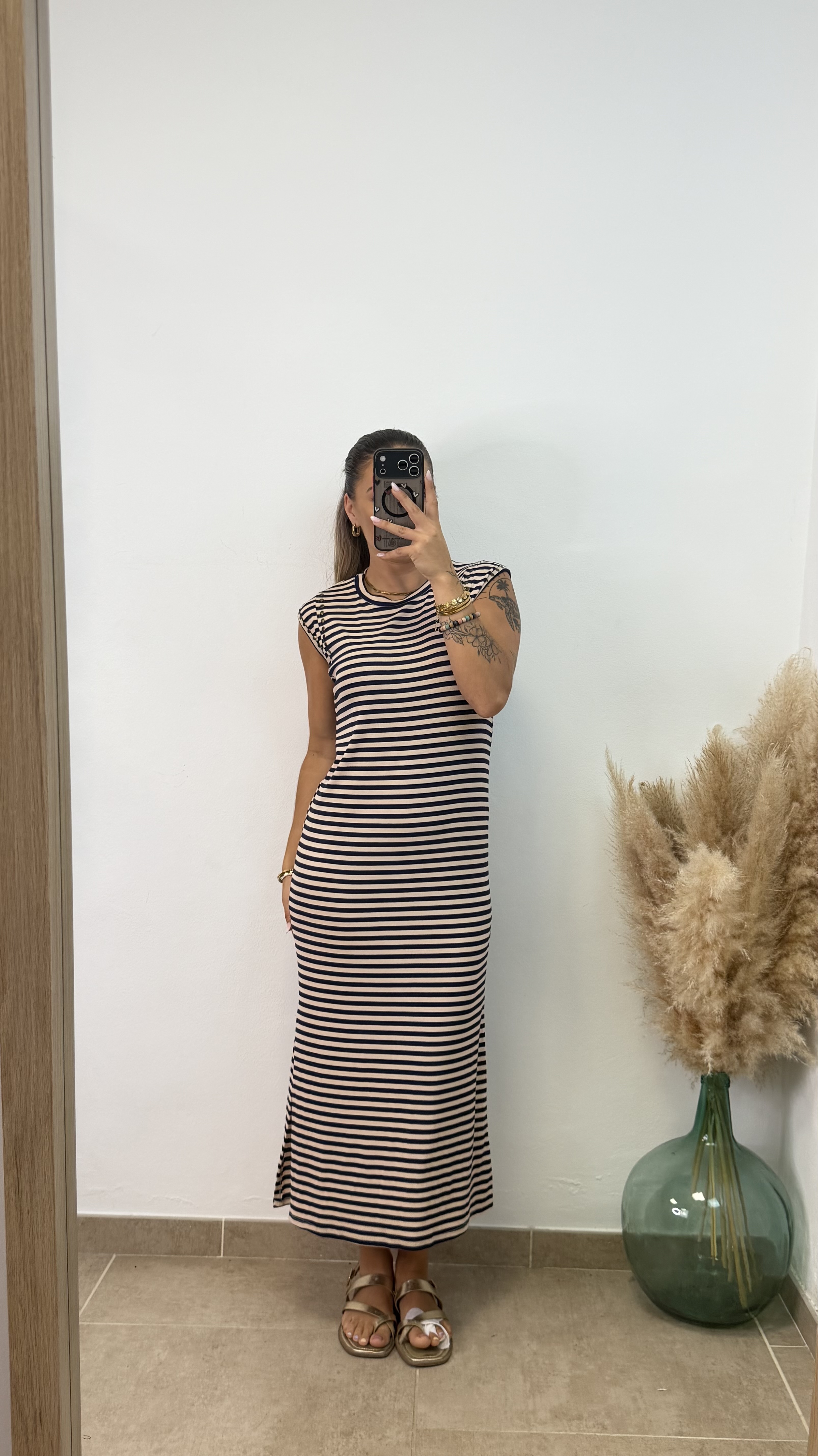 Vestido Rayas Tachuela - Negro-beige - Imagen 5