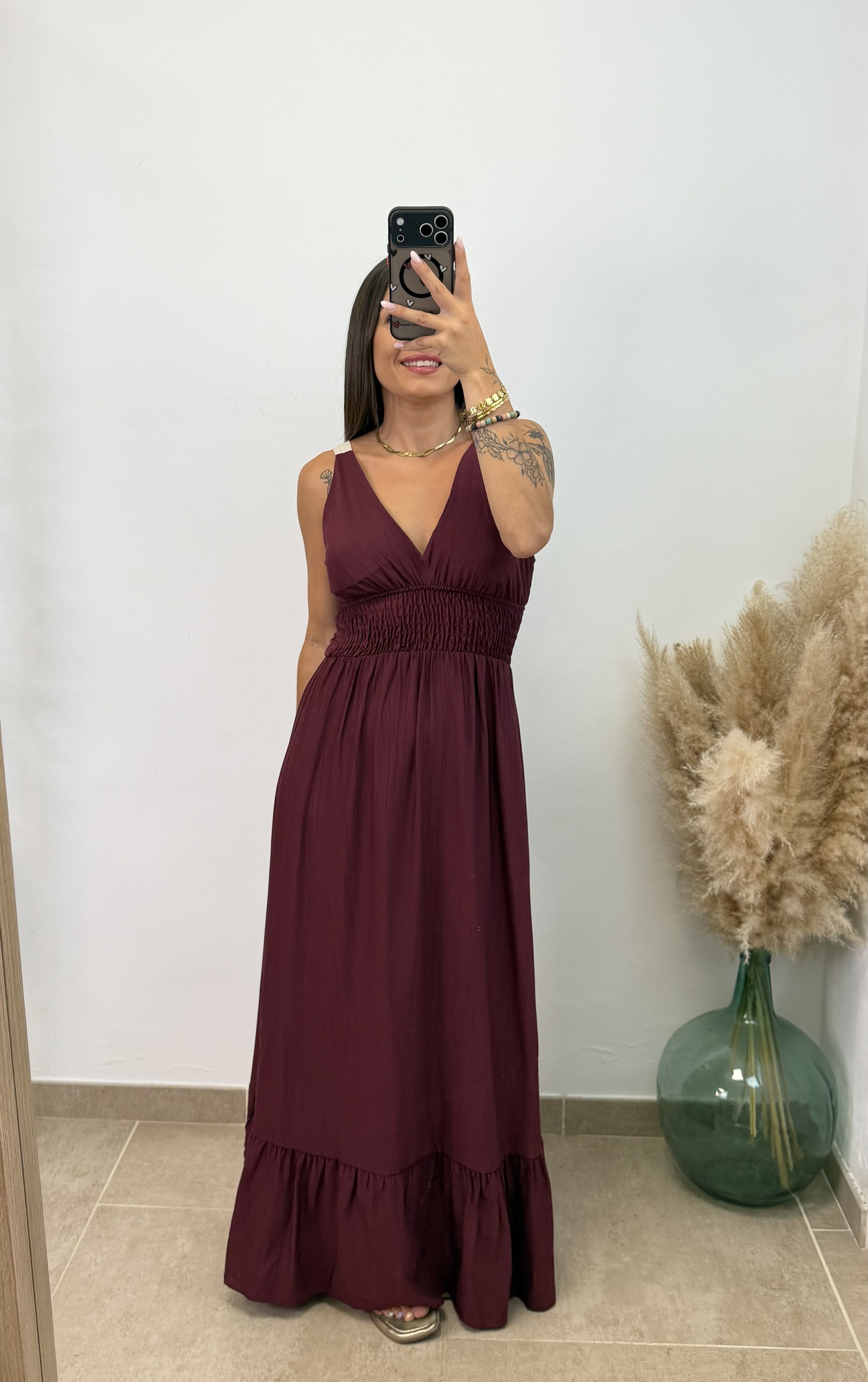 Vestido largo lazo - Burdeos