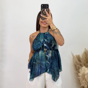 Camiseta espalda descubierta estampada - Turquesa