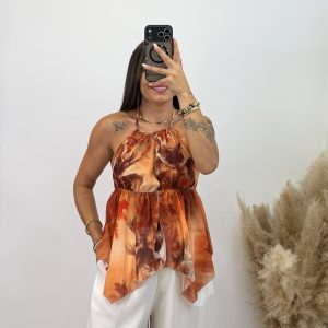Camiseta espalda descubierta estampada - Naranja