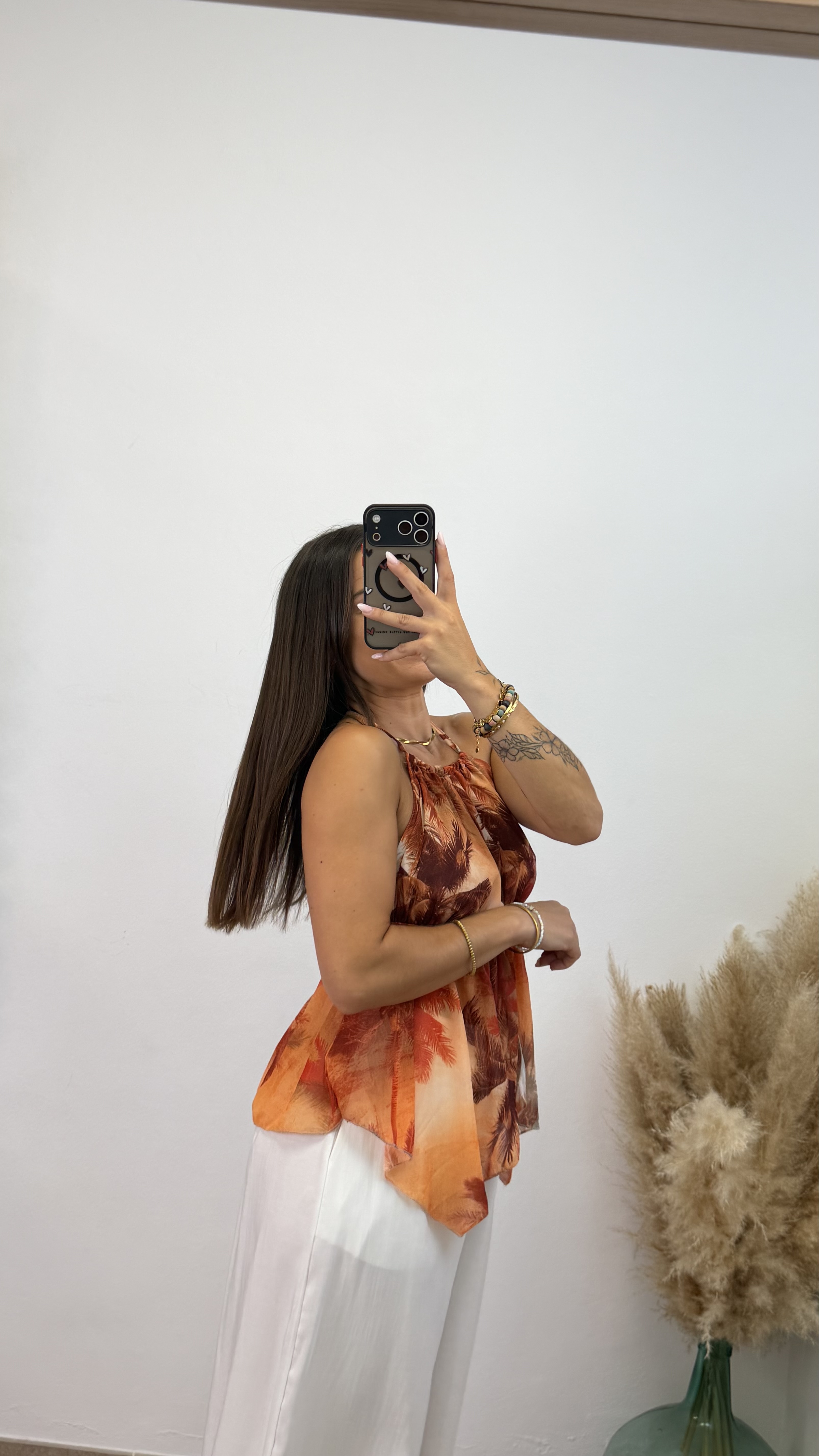 Camiseta espalda descubierta estampada - Naranja - Imagen 3