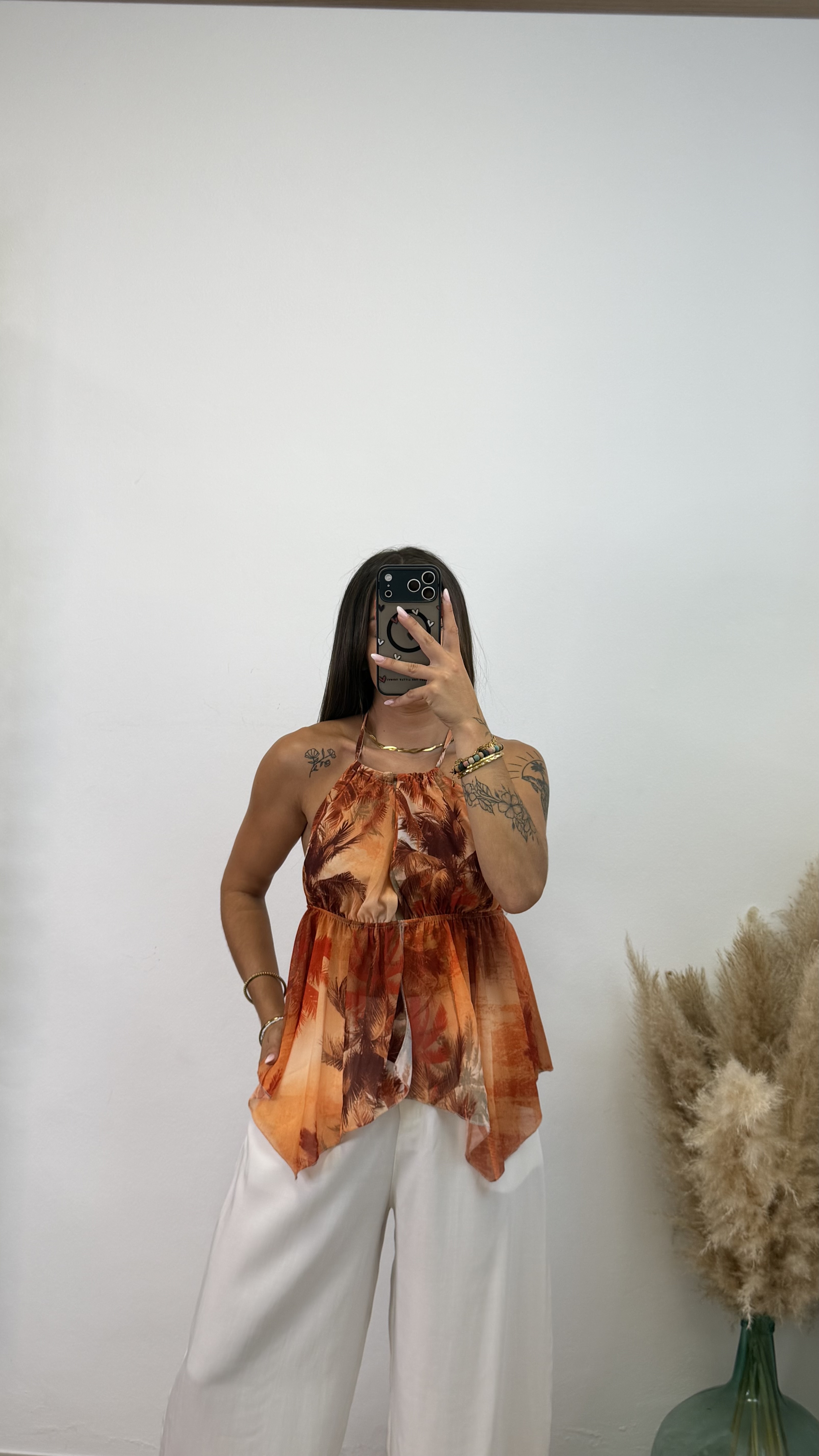 Camiseta espalda descubierta estampada - Naranja - Imagen 4