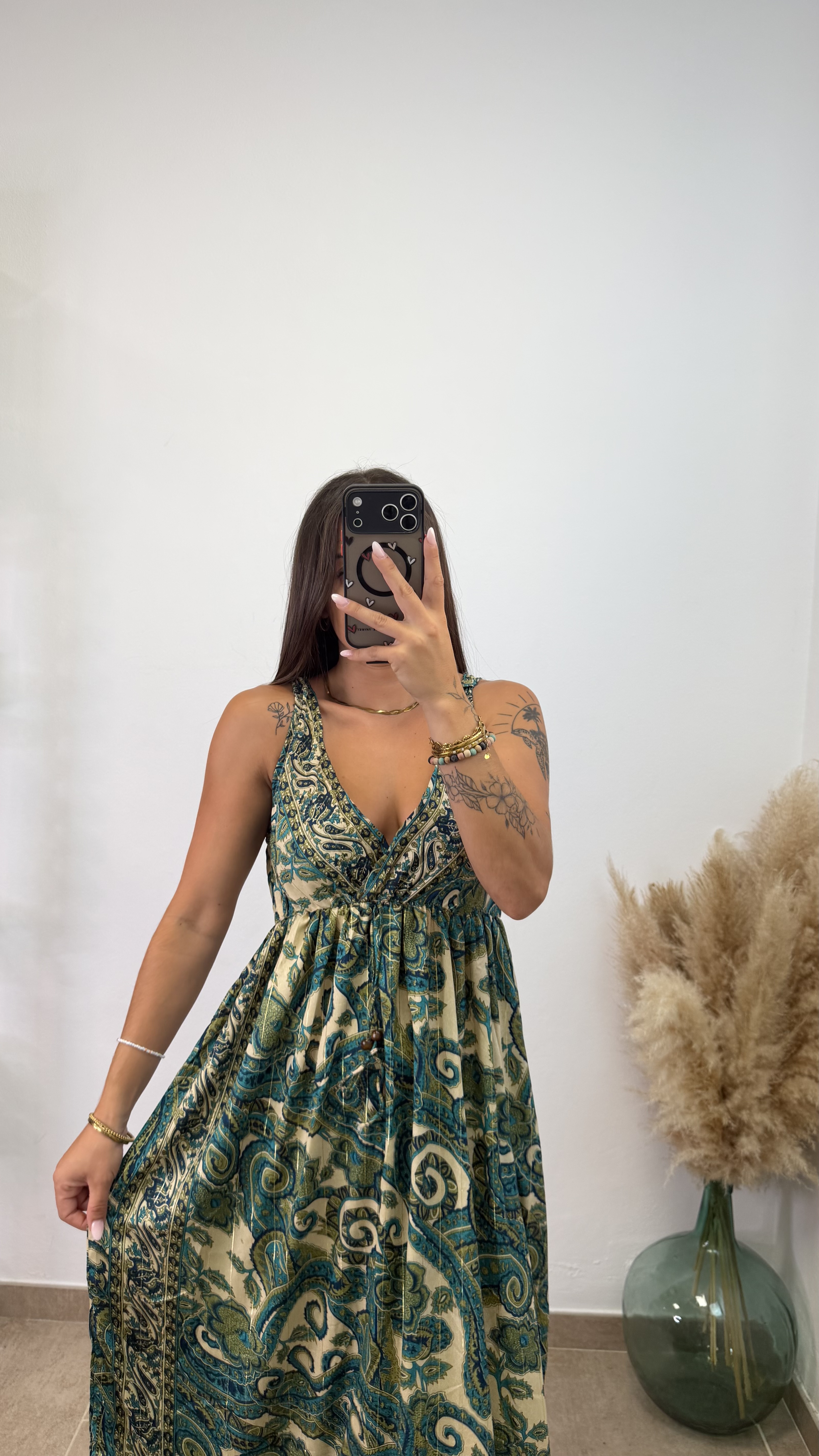 Vestido étnico low cost I Azul marino-verde - Imagen 4