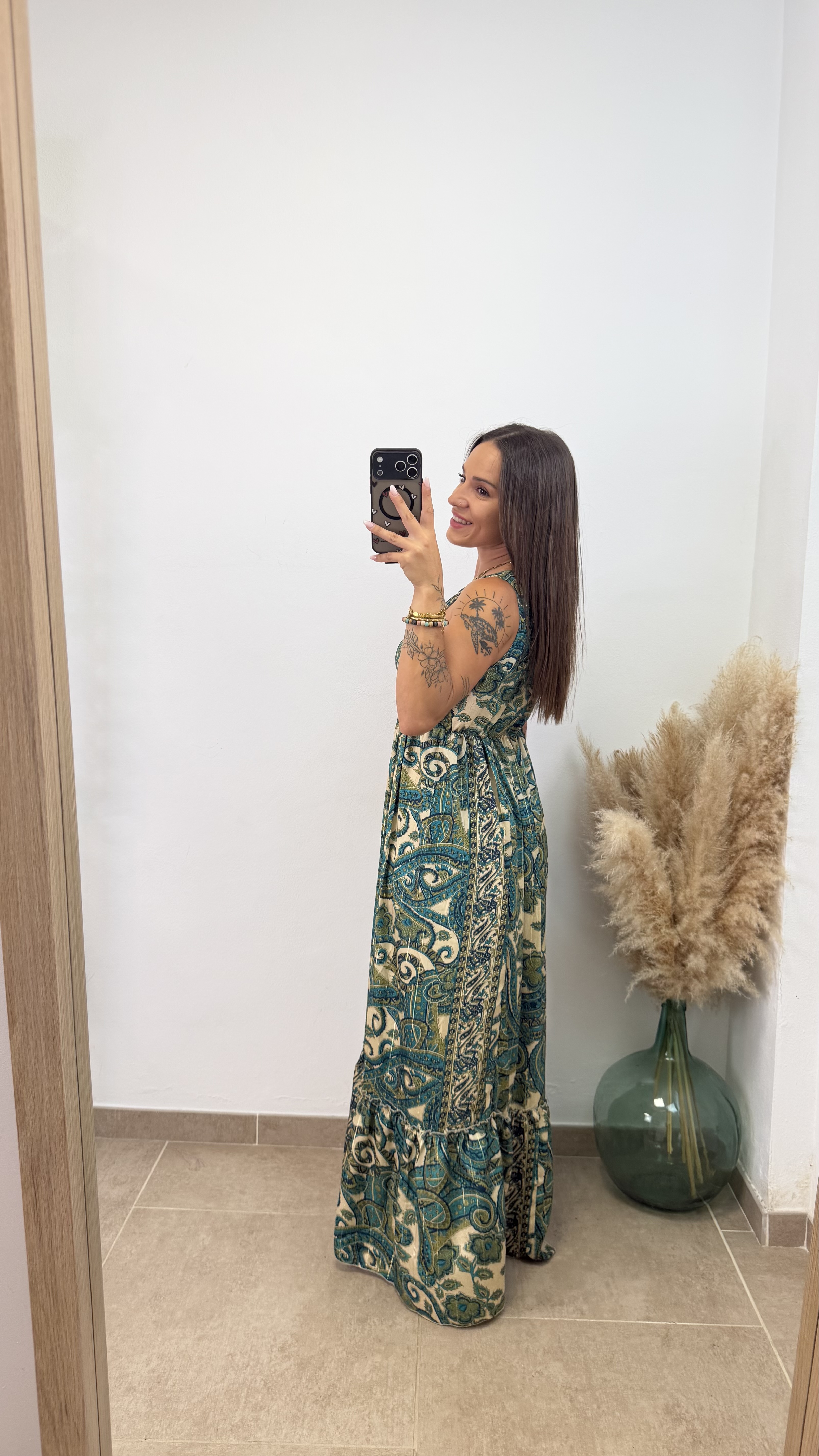 Vestido étnico low cost I Azul marino-verde - Imagen 3