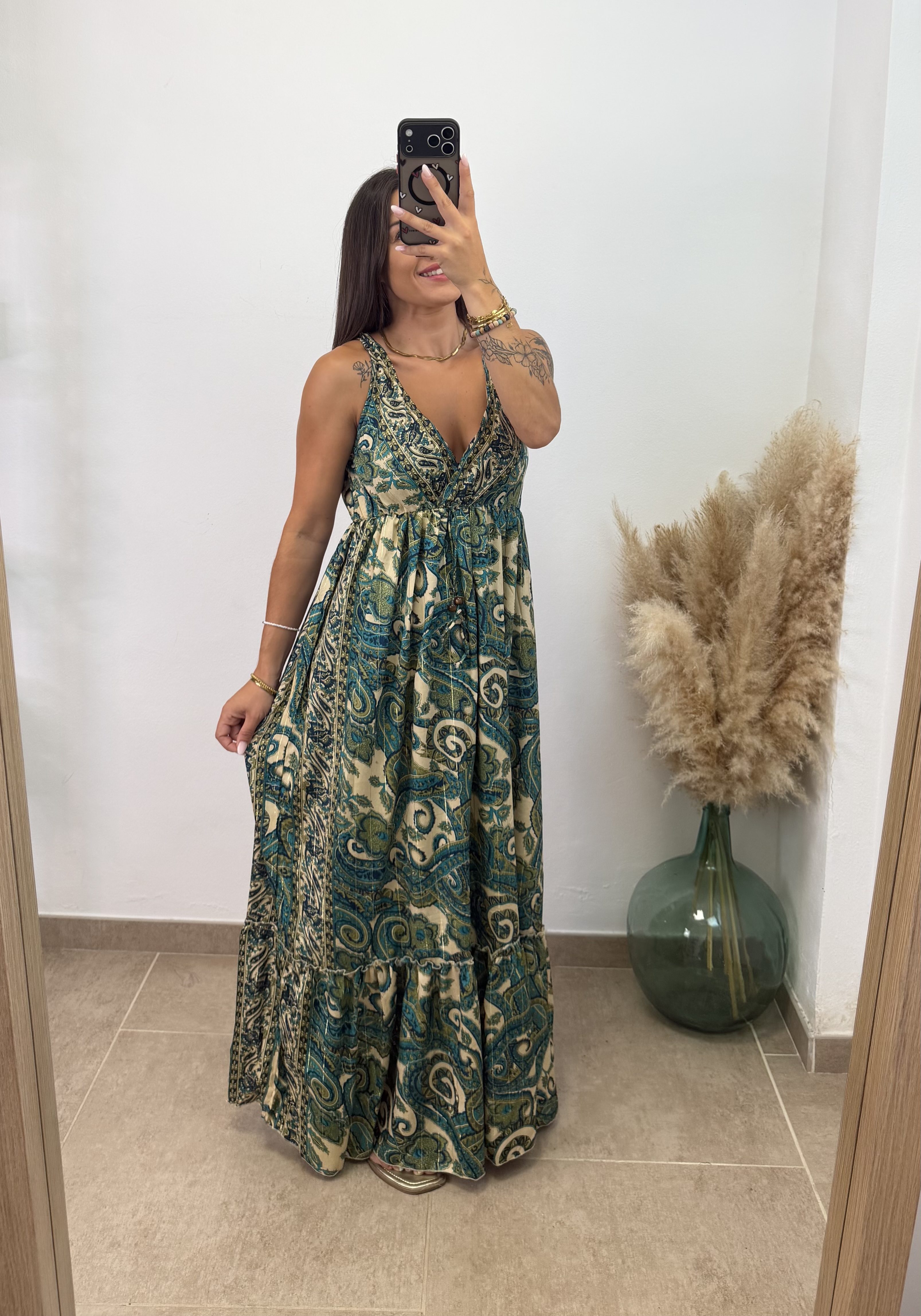 Vestido étnico low cost I Azul marino-verde