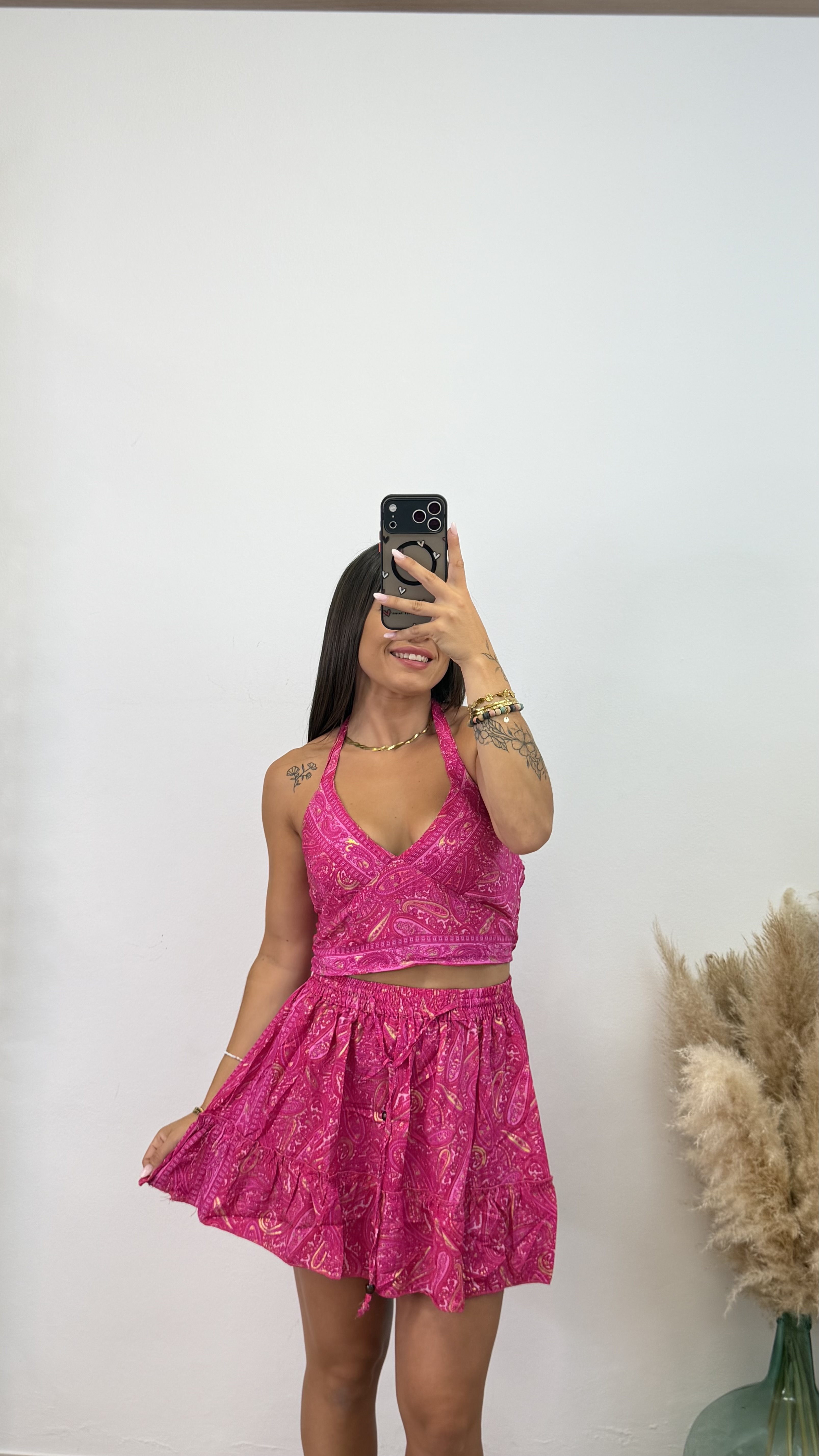 Conjunto falda étnico corto - Rosa - Imagen 4