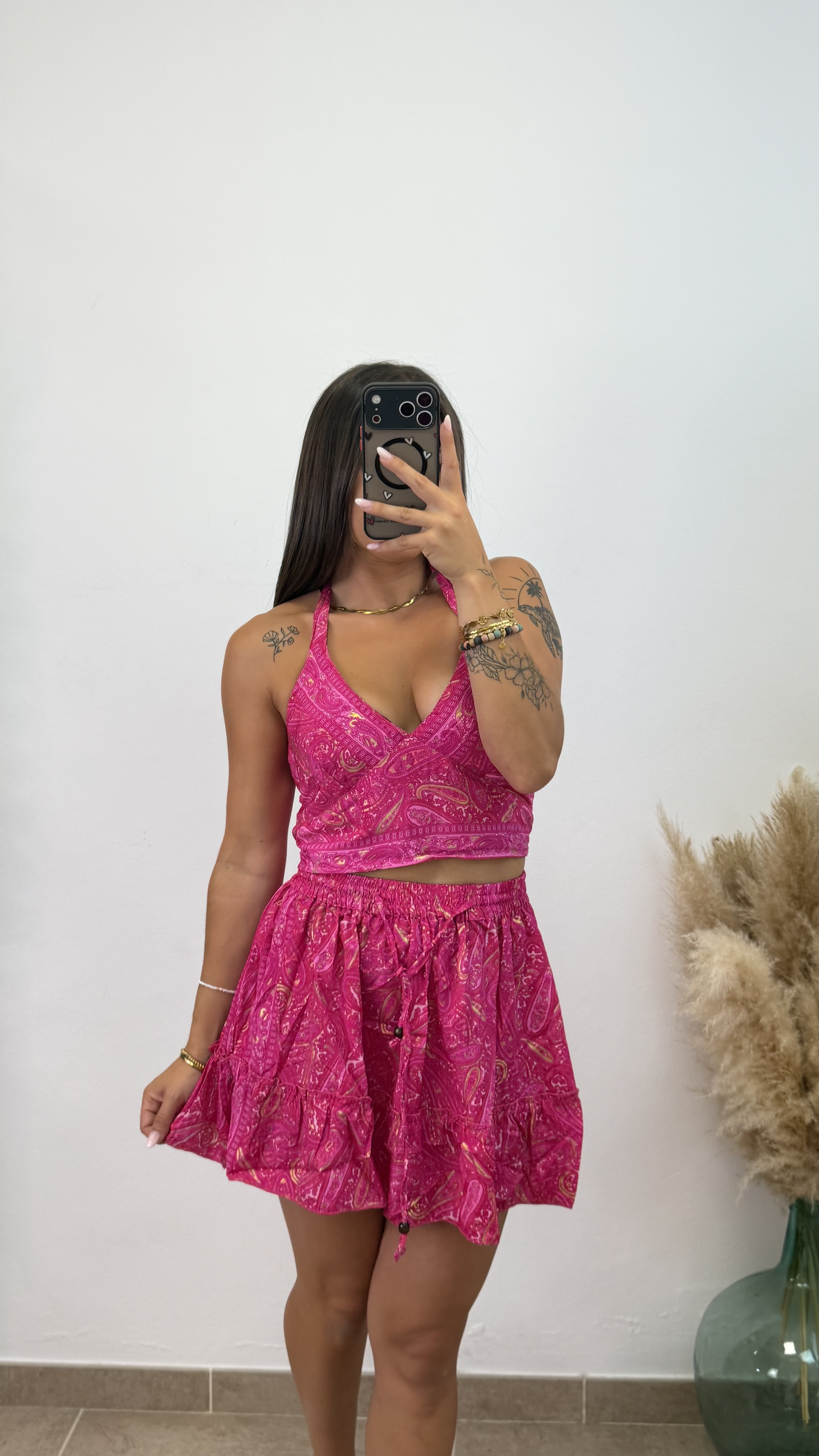 Conjunto falda étnico corto - Rosa - Imagen 2
