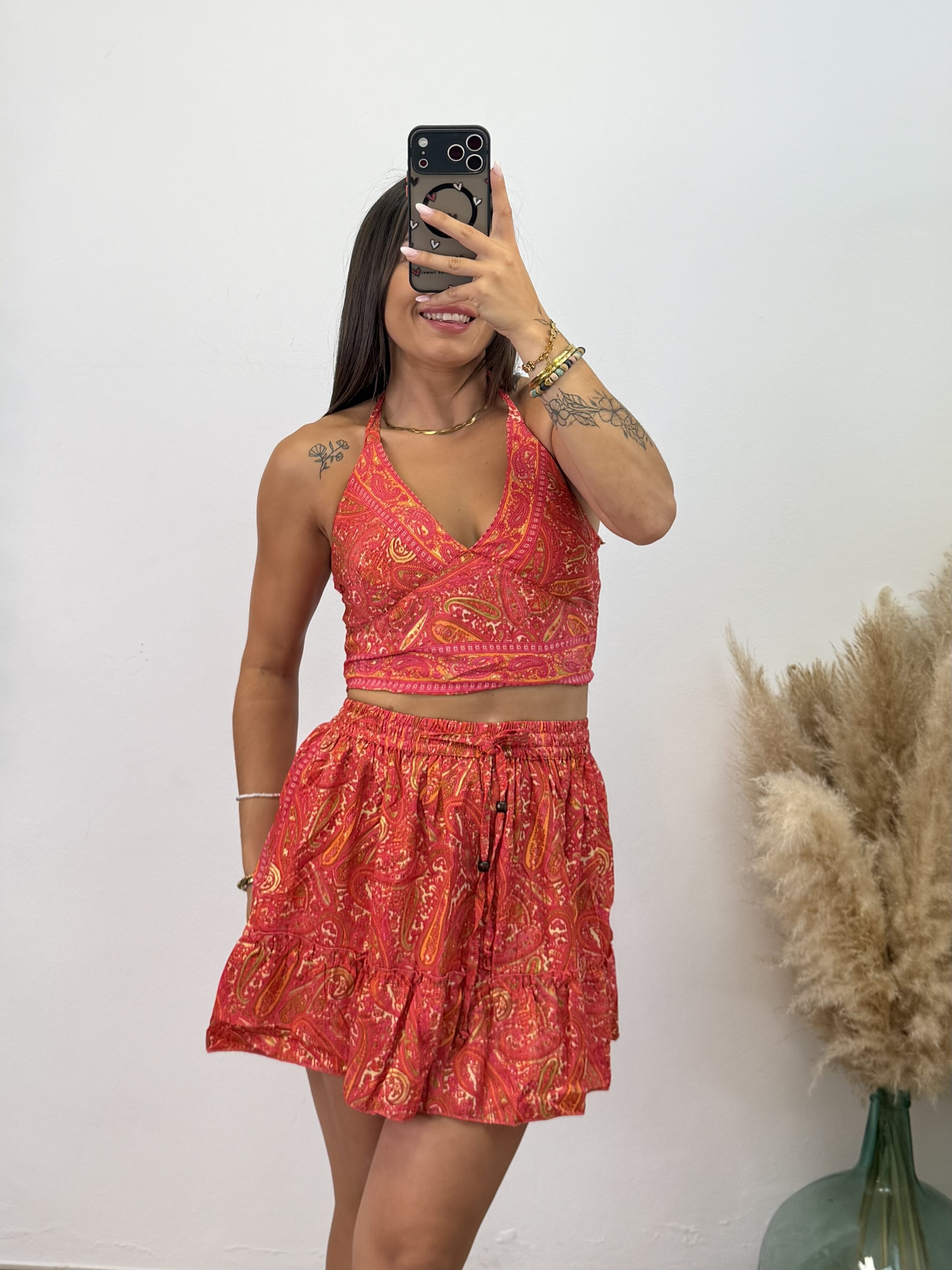 Conjunto falda étnico corto - Coral