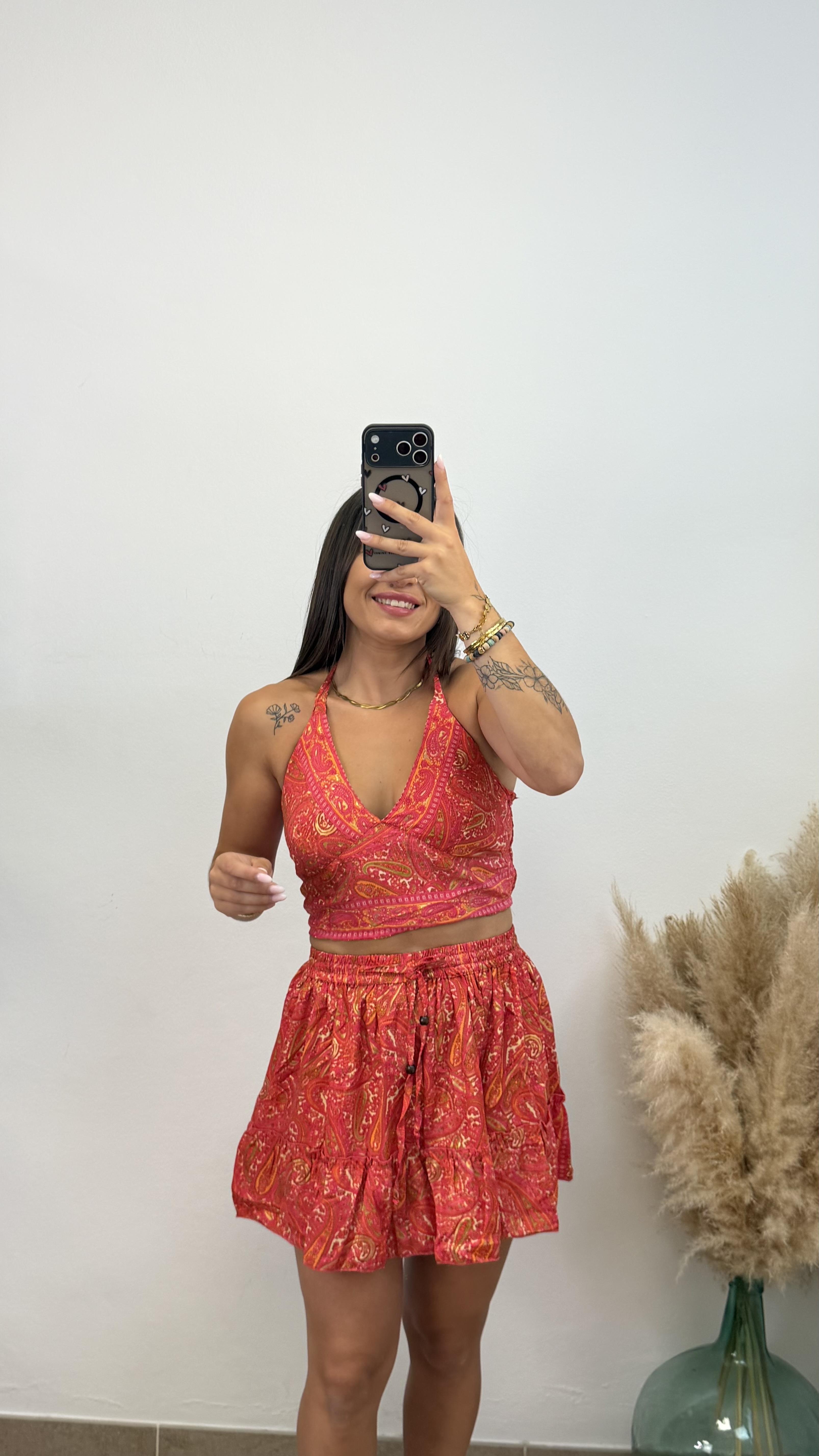 Conjunto falda étnico corto - Coral - Imagen 3