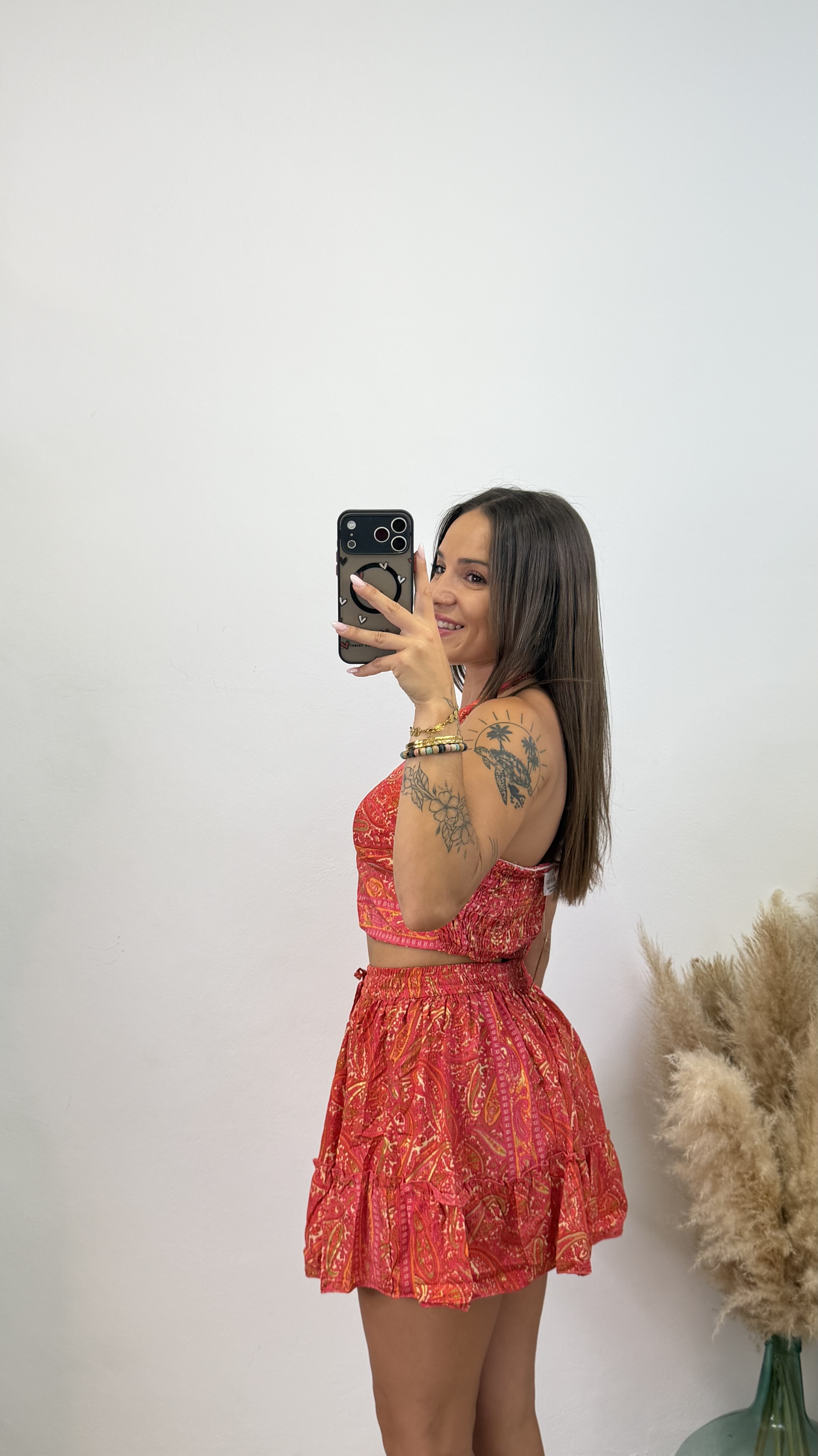Conjunto falda étnico corto - Coral - Imagen 4