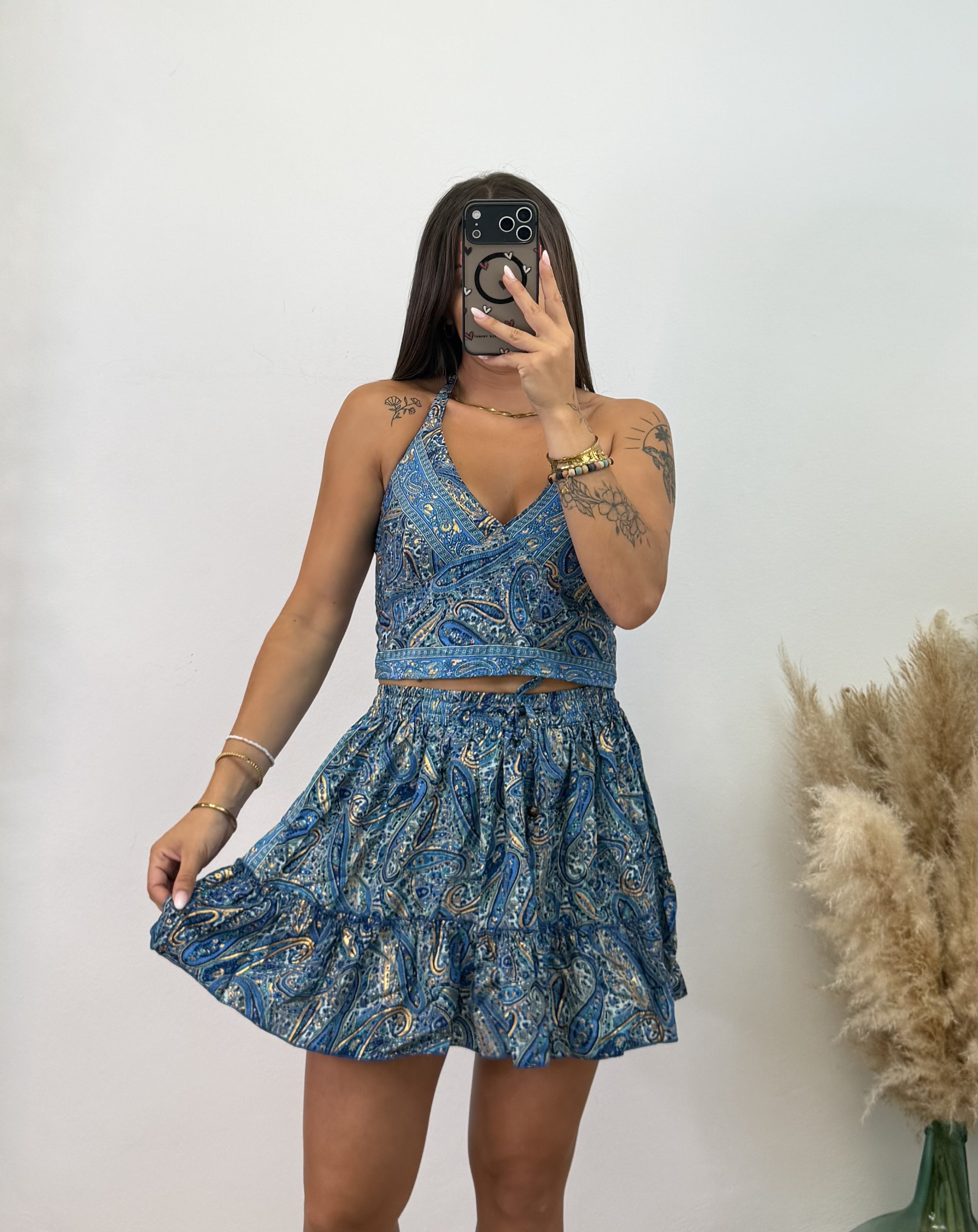 Conjunto falda étnico corto - Azul marino
