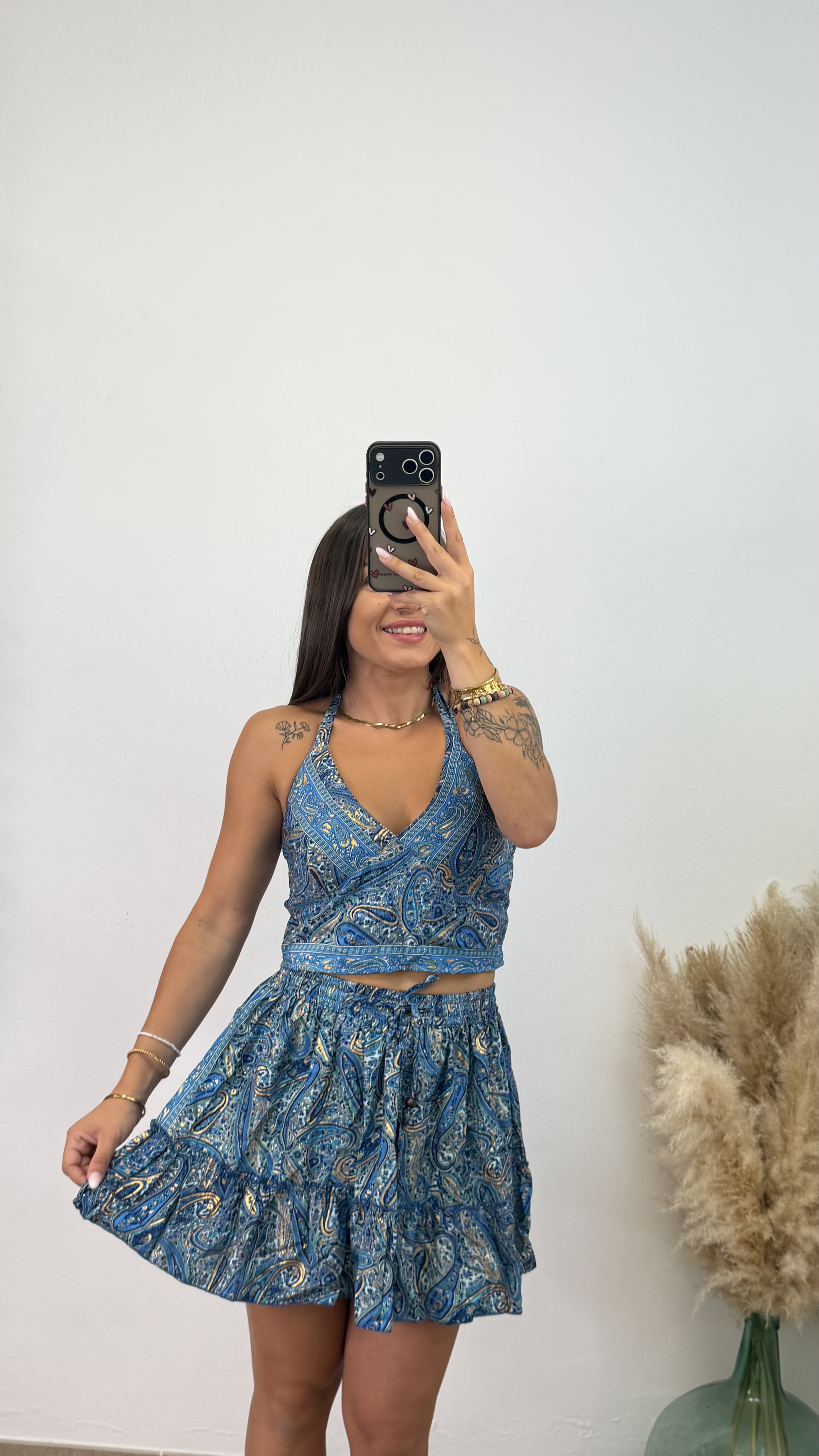 Conjunto falda étnico corto - Azul marino - Imagen 3