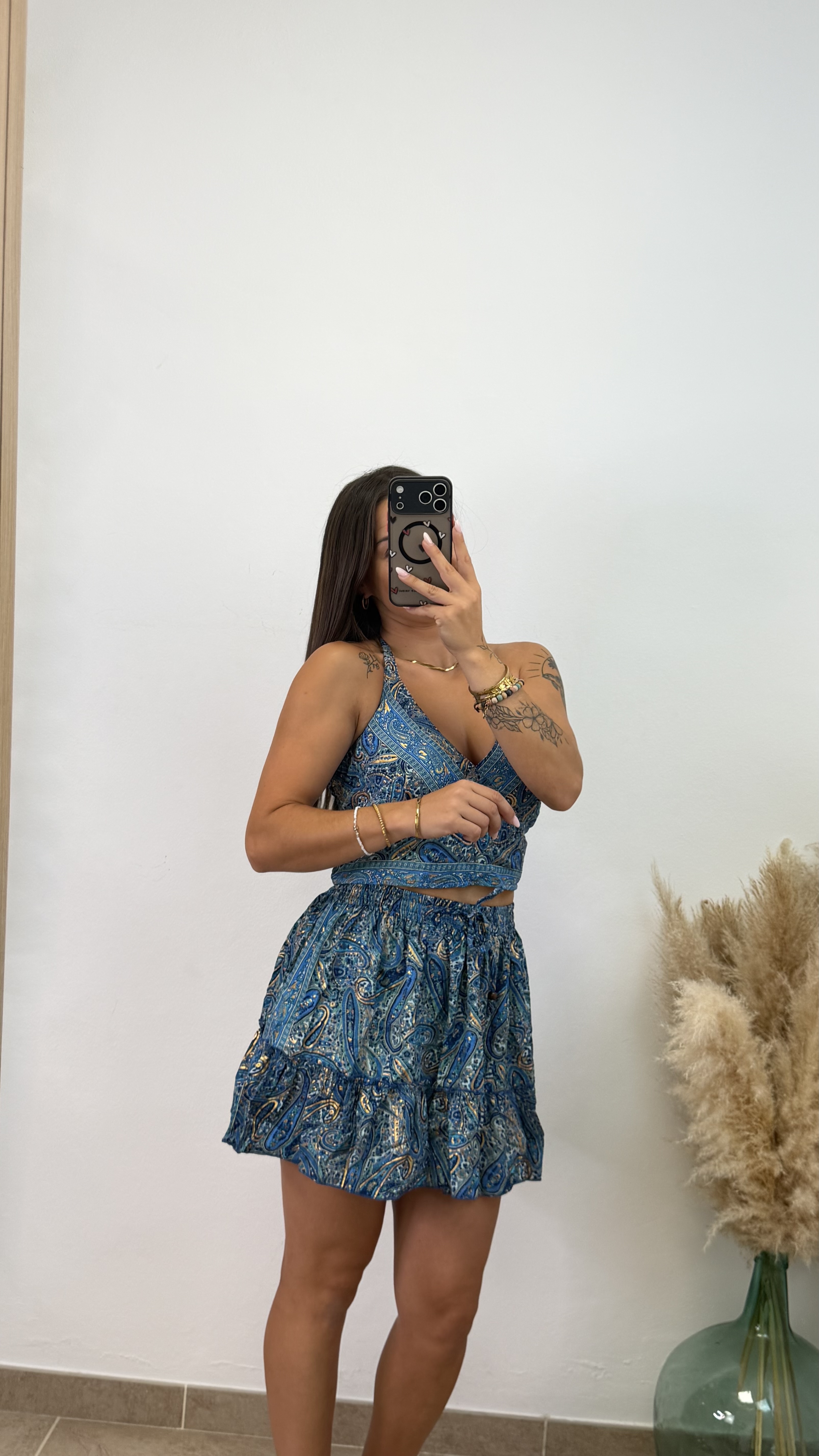 Conjunto falda étnico corto - Azul marino - Imagen 2