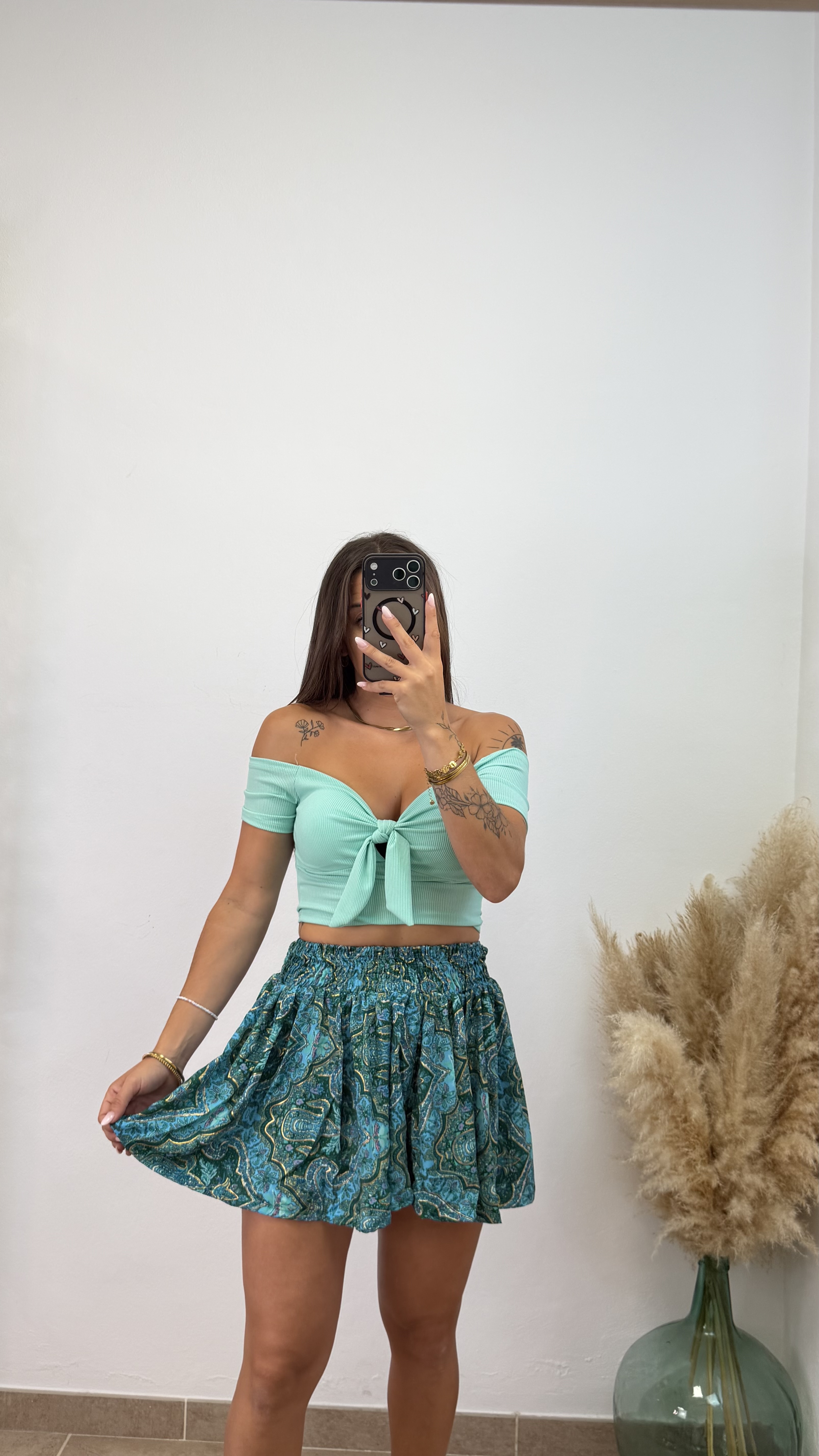 Falda pantalón étnica estampada -Verde agua - Imagen 2