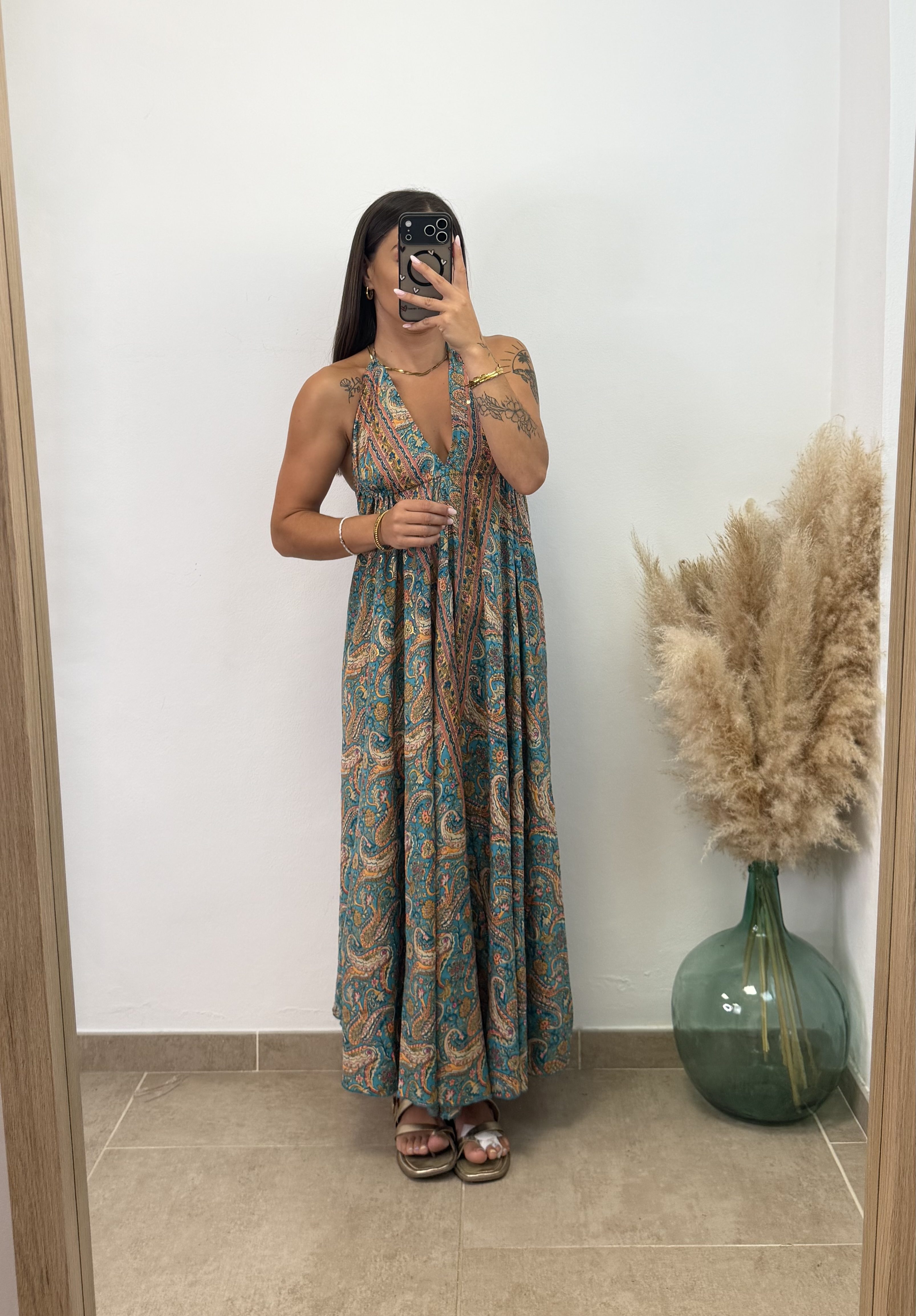 Vestido étnico espalda descubierta - Turquesa