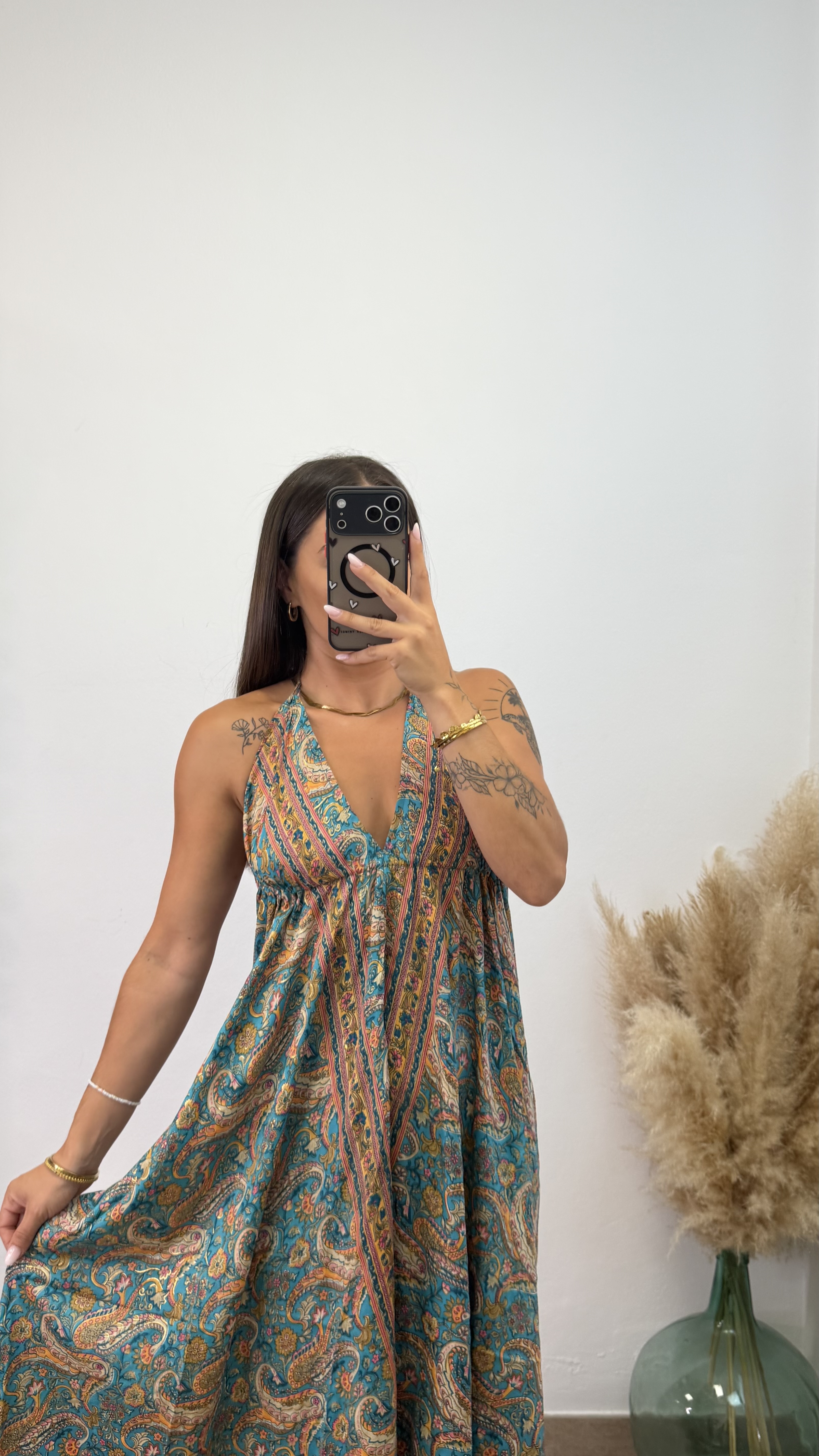 Vestido étnico espalda descubierta - Turquesa - Imagen 4