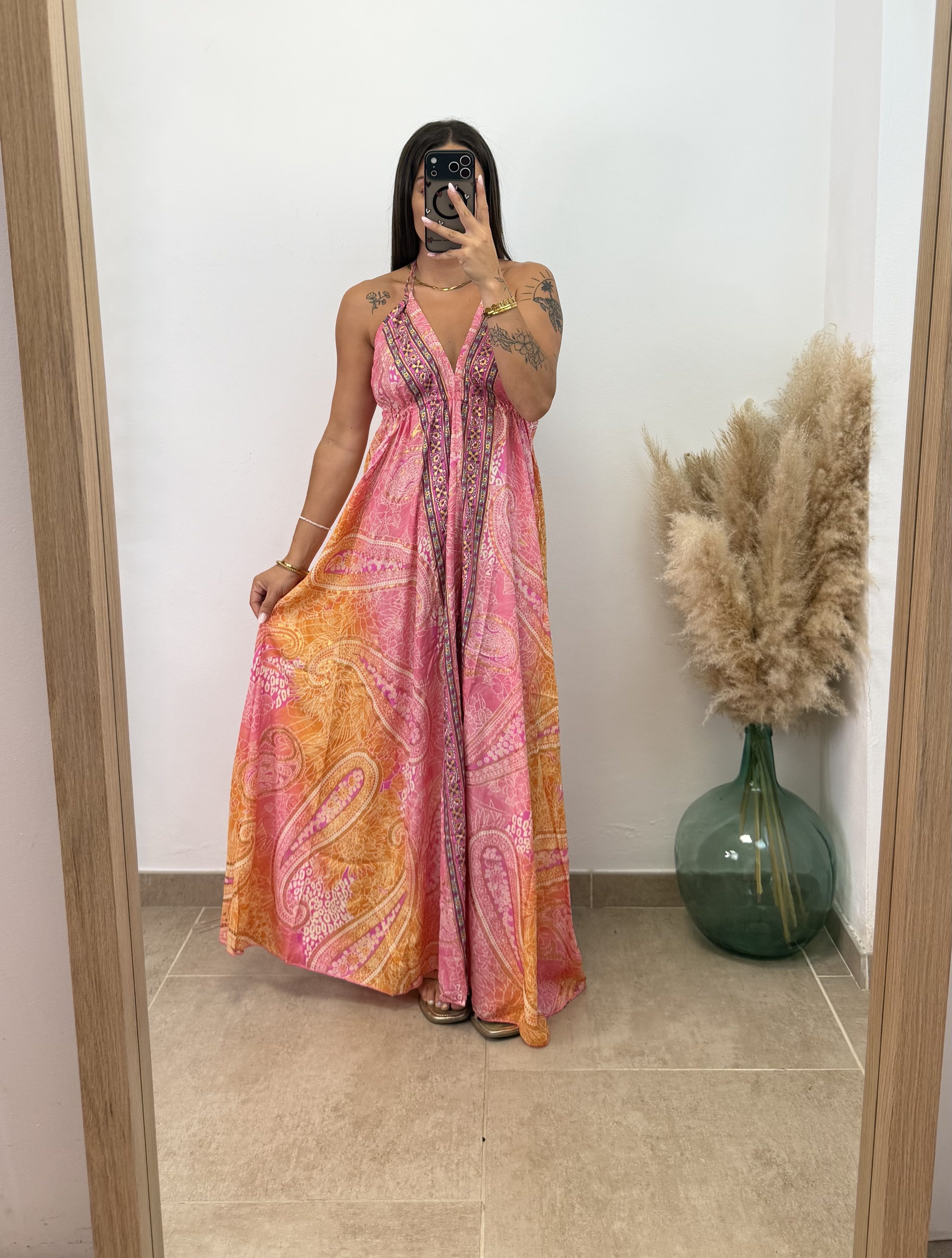 Vestido espalda descubierta I Rosa-naranja
