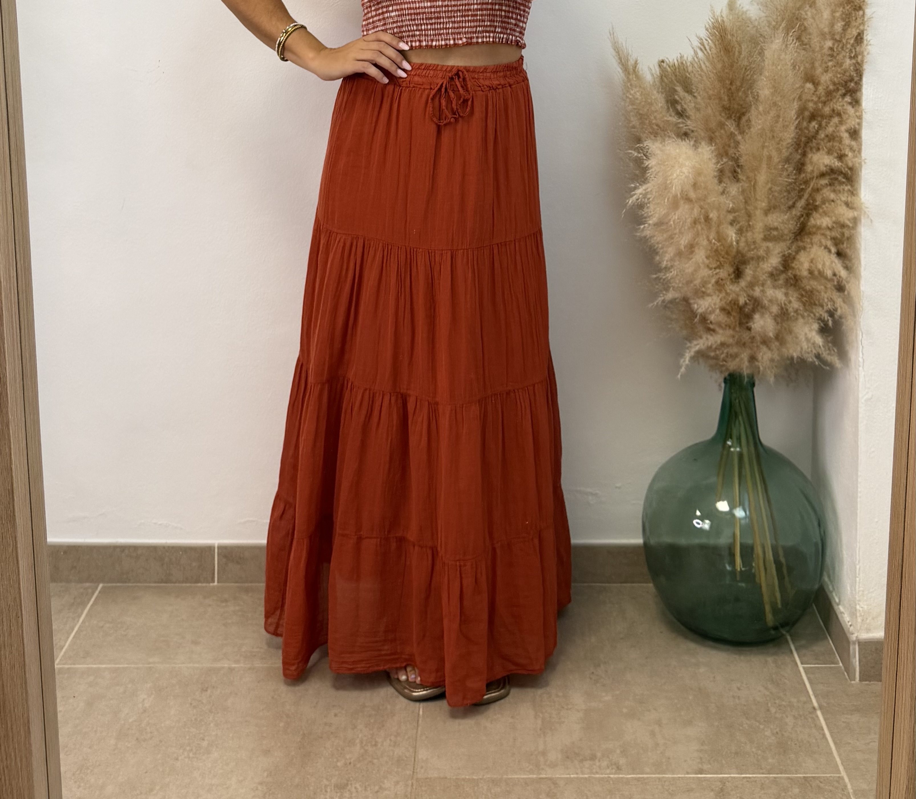 Falda volante algodón - Teja