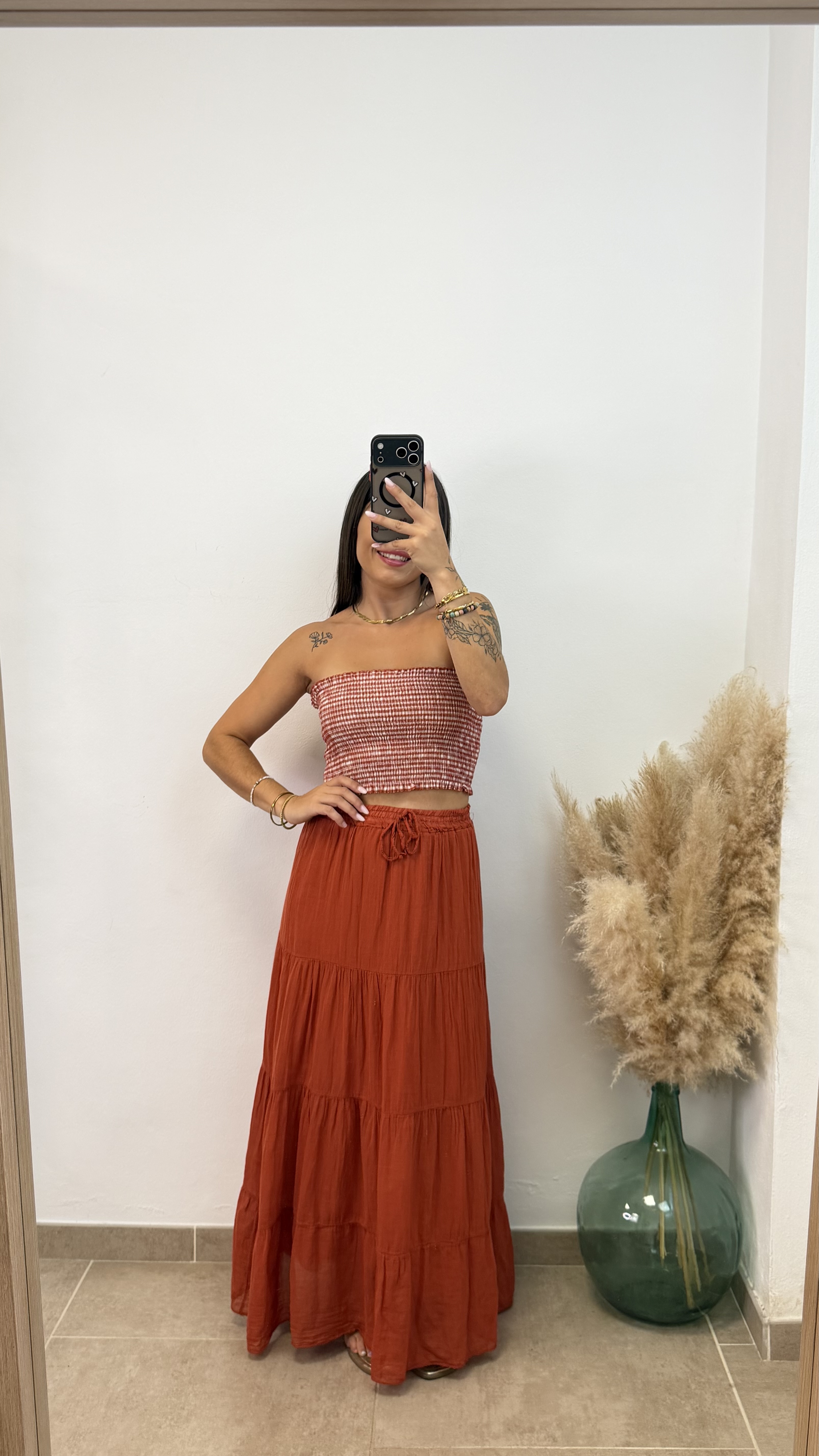 Falda volante algodón - Teja - Imagen 4