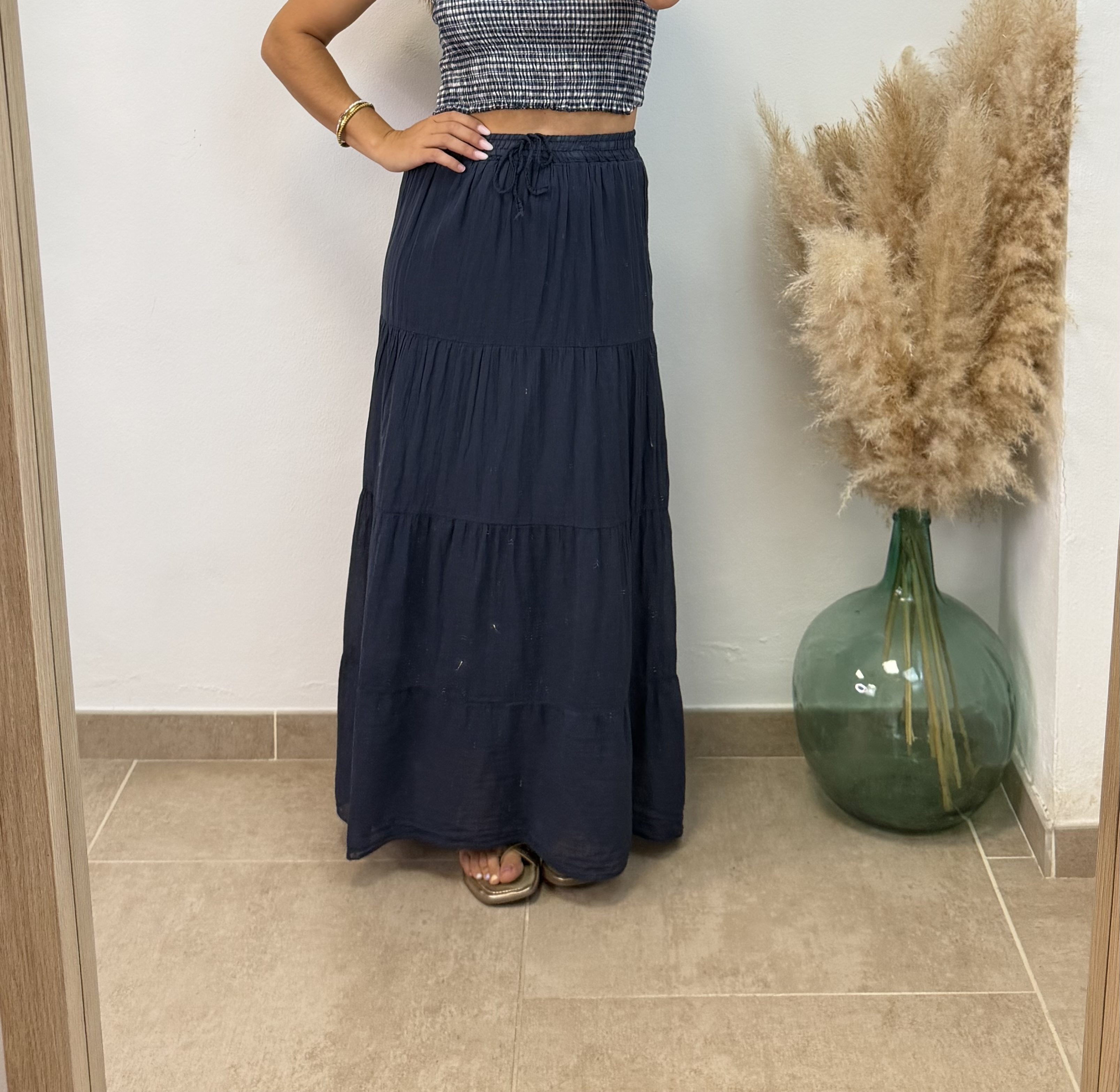 Falda volante algodón - Azul marino