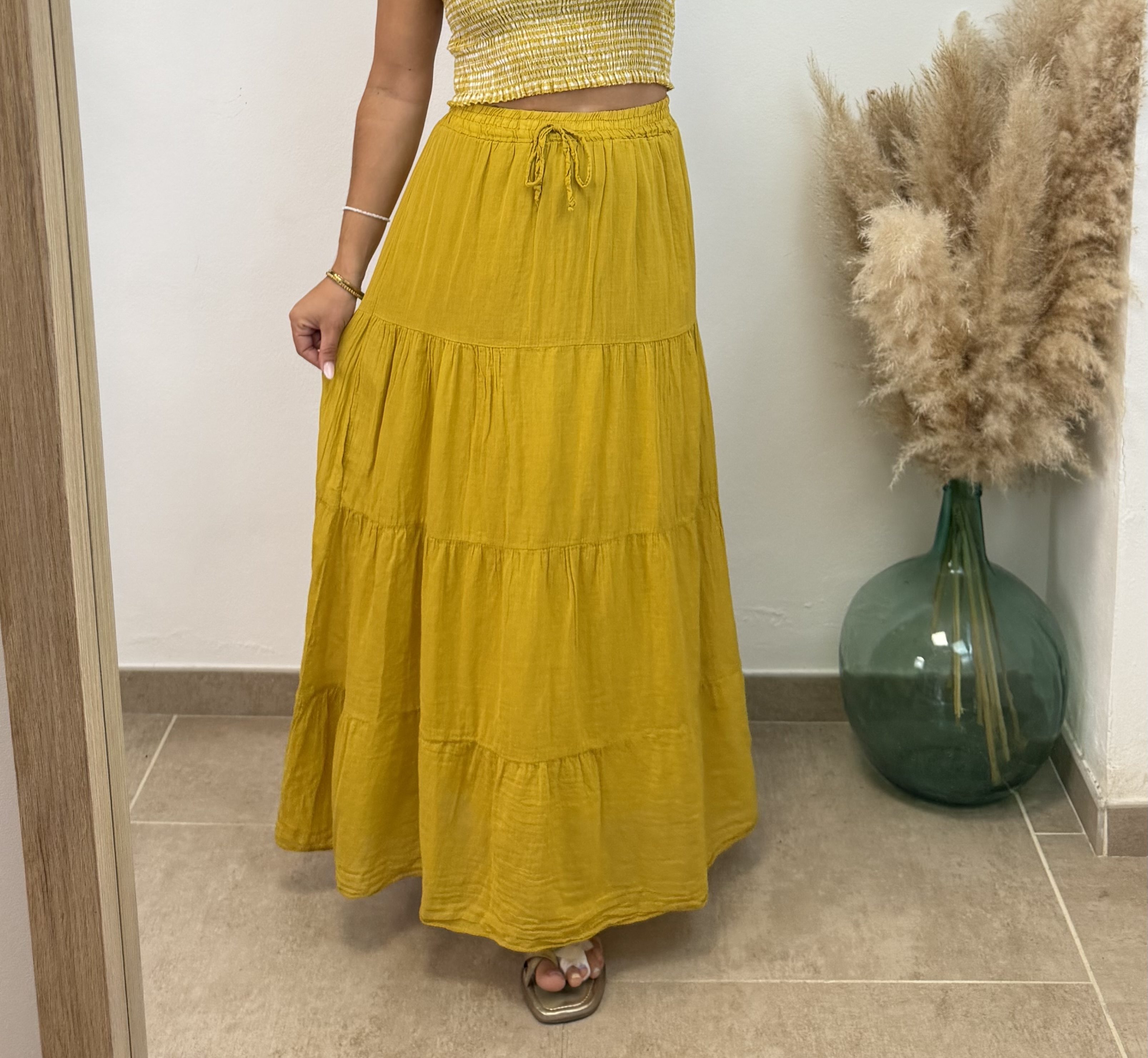 Falda volante algodón - Mostaza