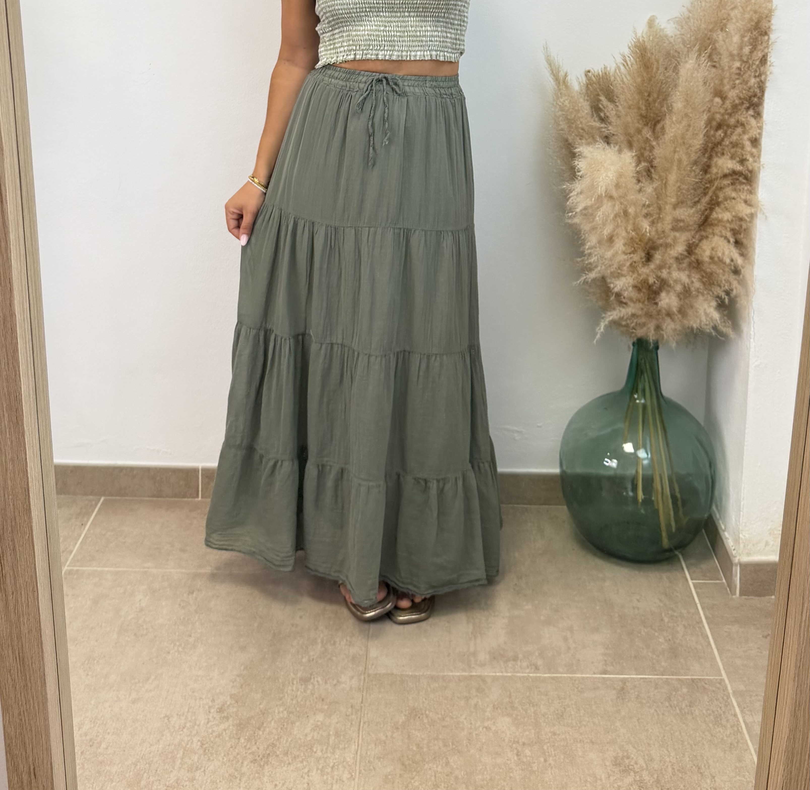 Falda volante algodón - Verde militar