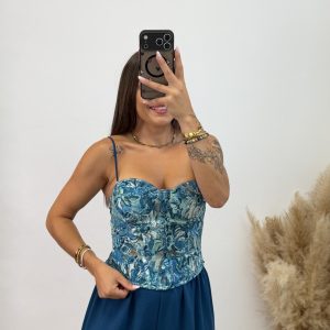 Top estampado flor - Turquesa
