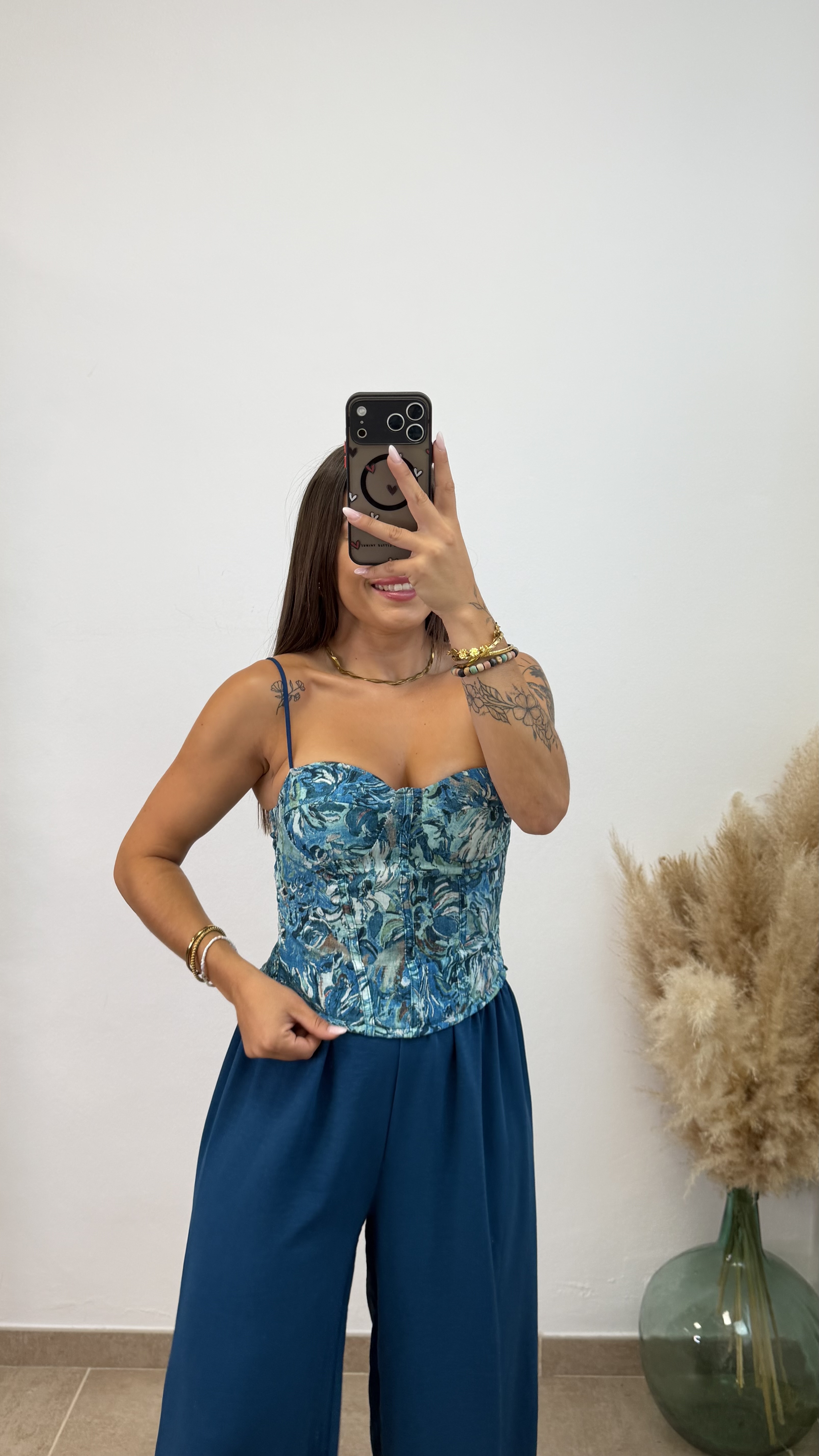 Top estampado flor - Turquesa