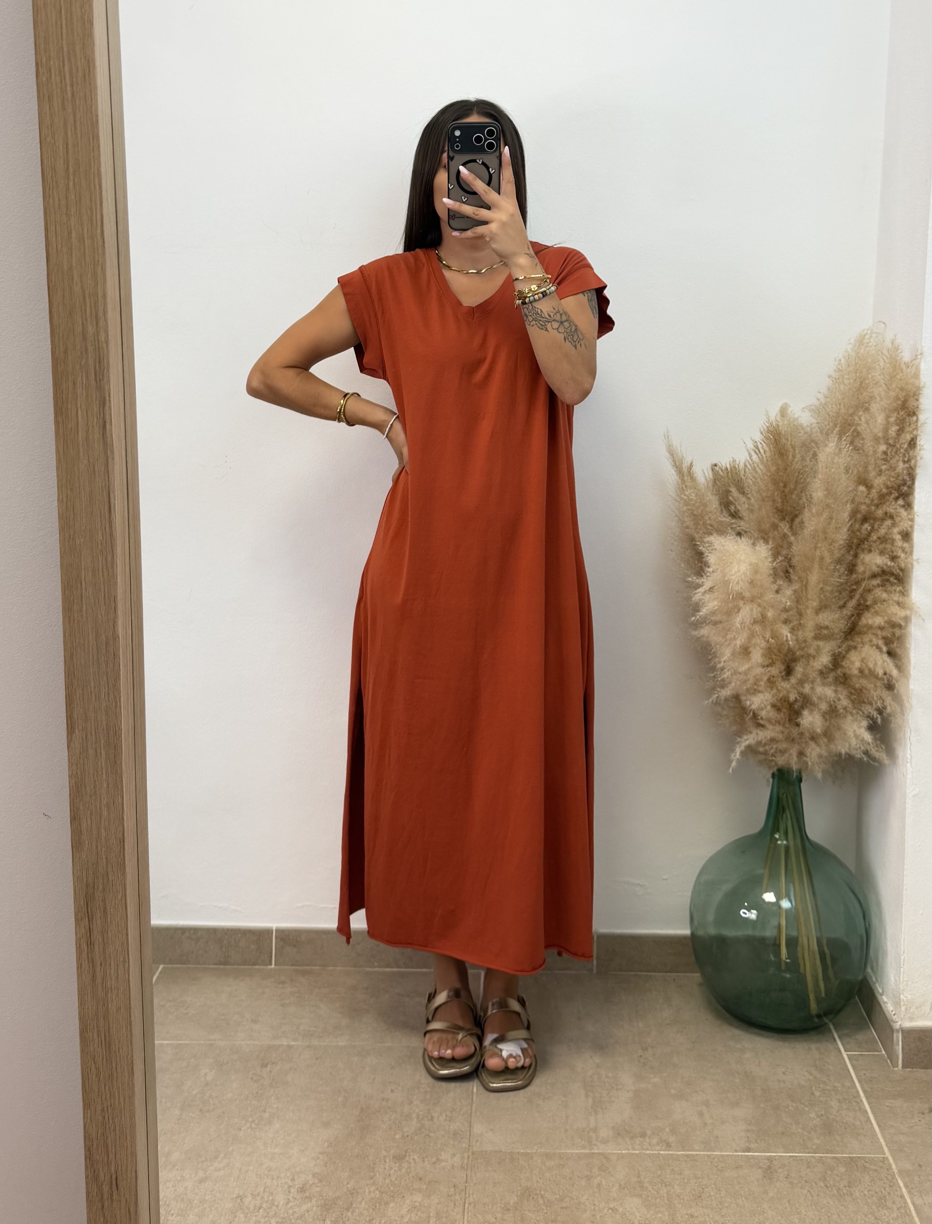 Vestido manga volante - Teja