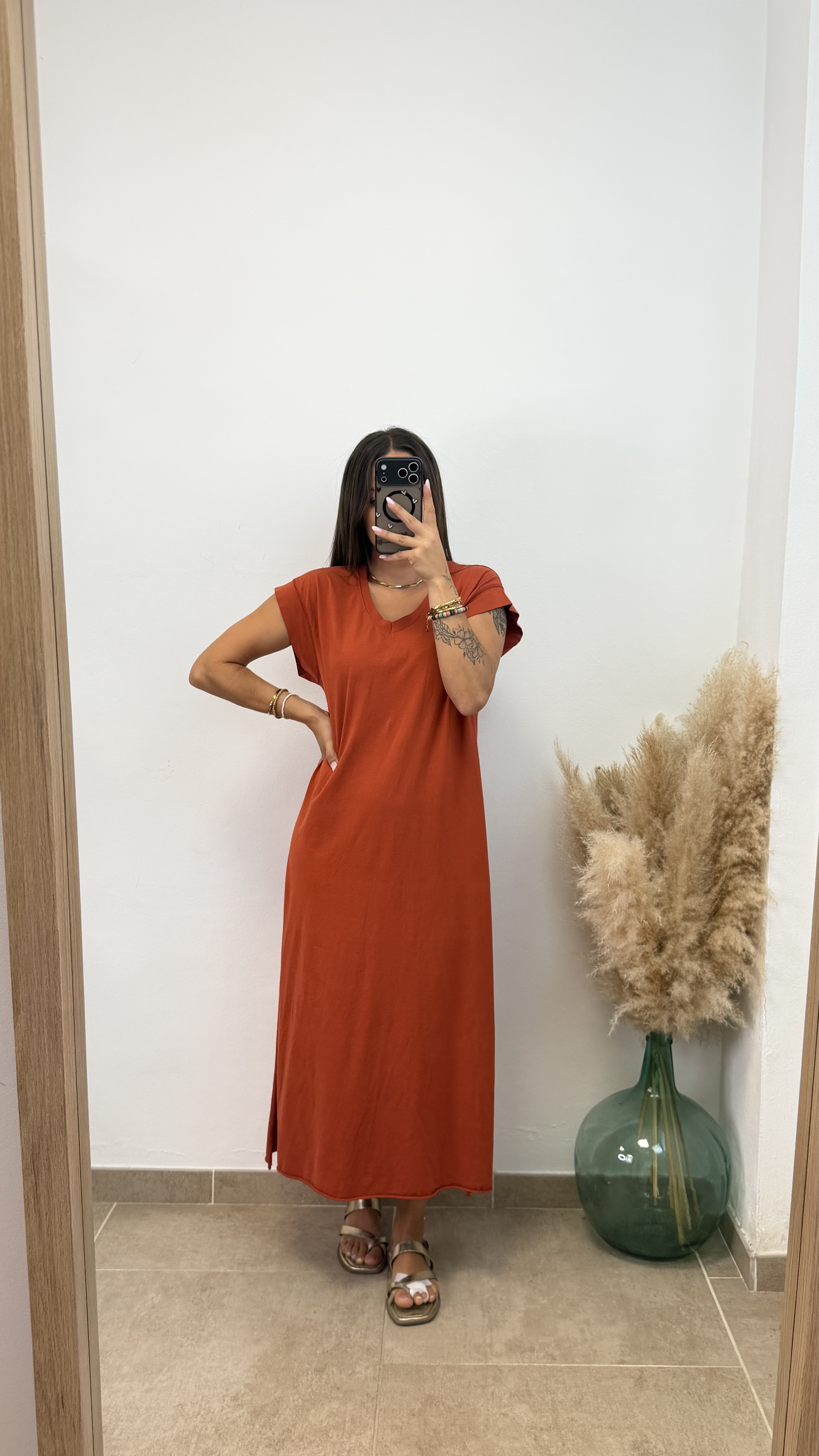 Vestido manga volante - Teja - Imagen 4