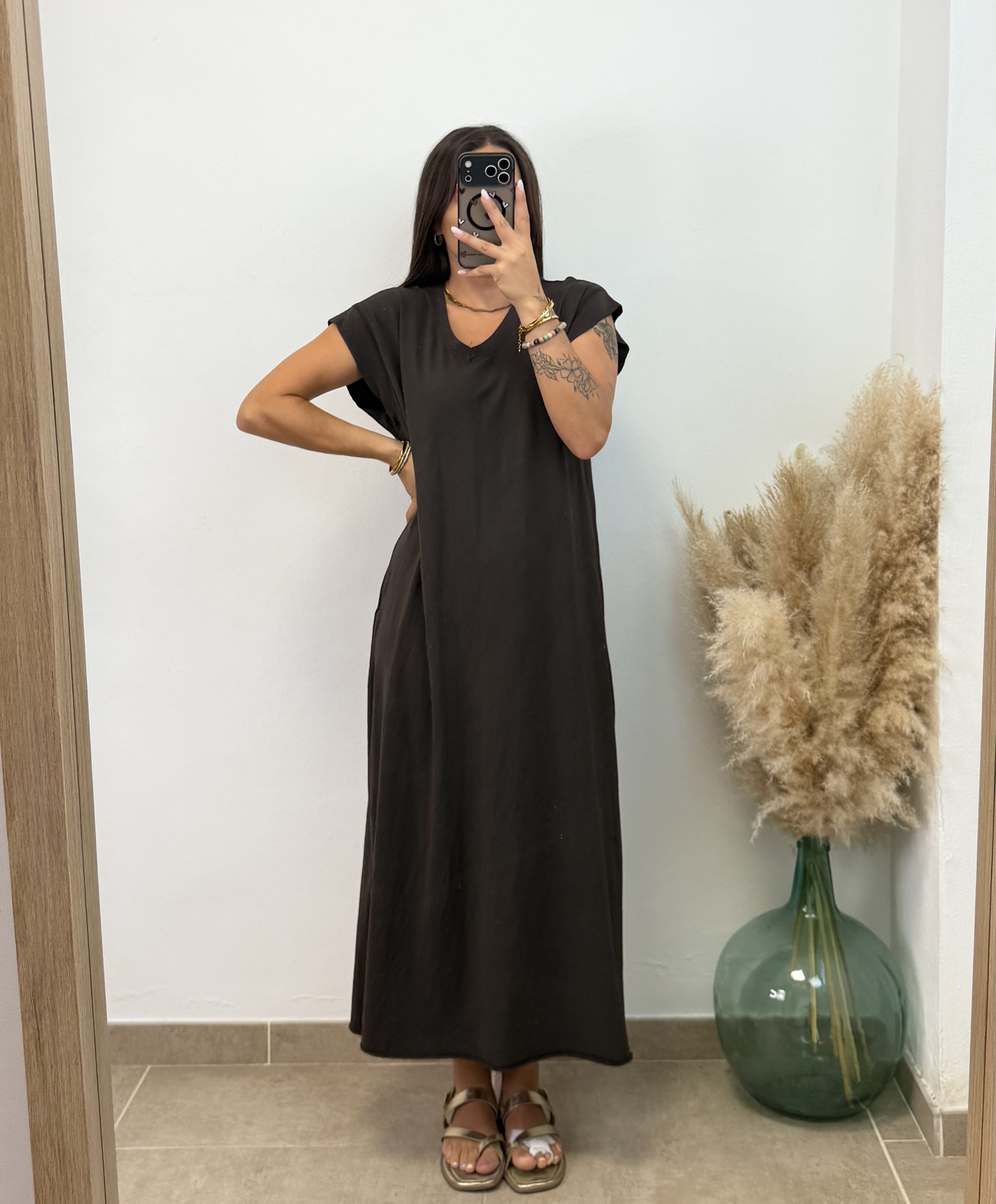 Vestido manga volante - Chocolate