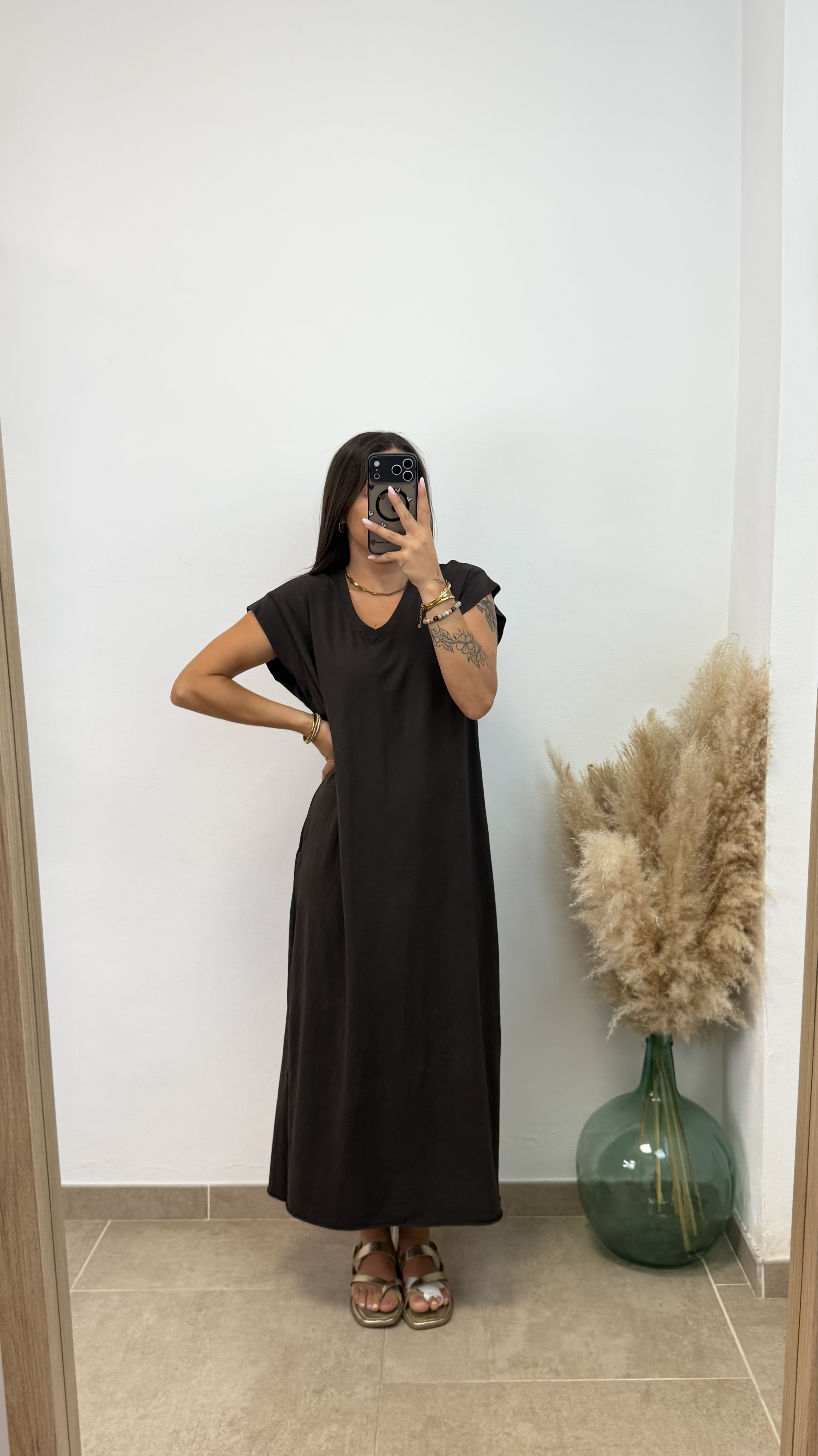 Vestido manga volante - Chocolate - Imagen 2