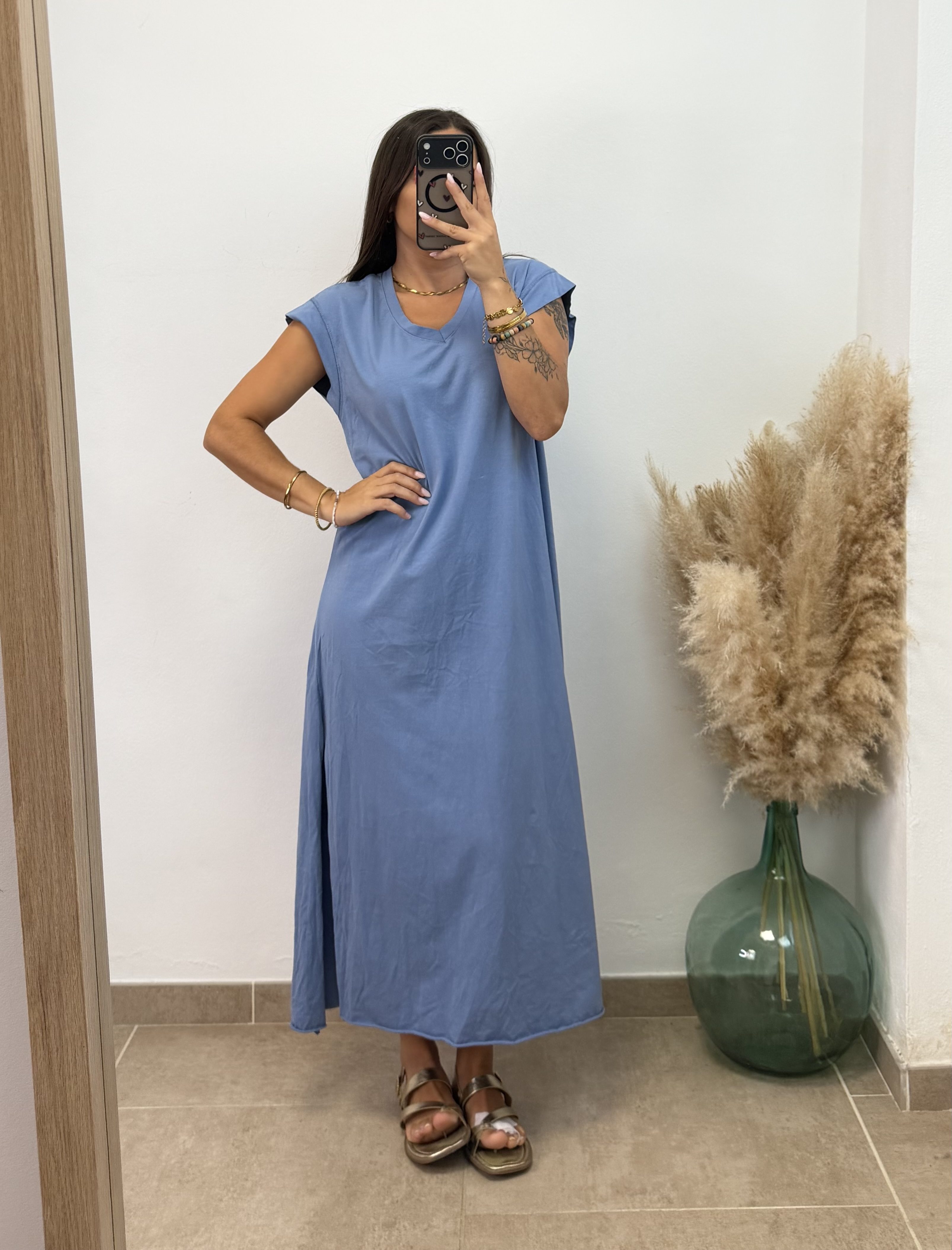 Vestido manga volante - Azul vaquero