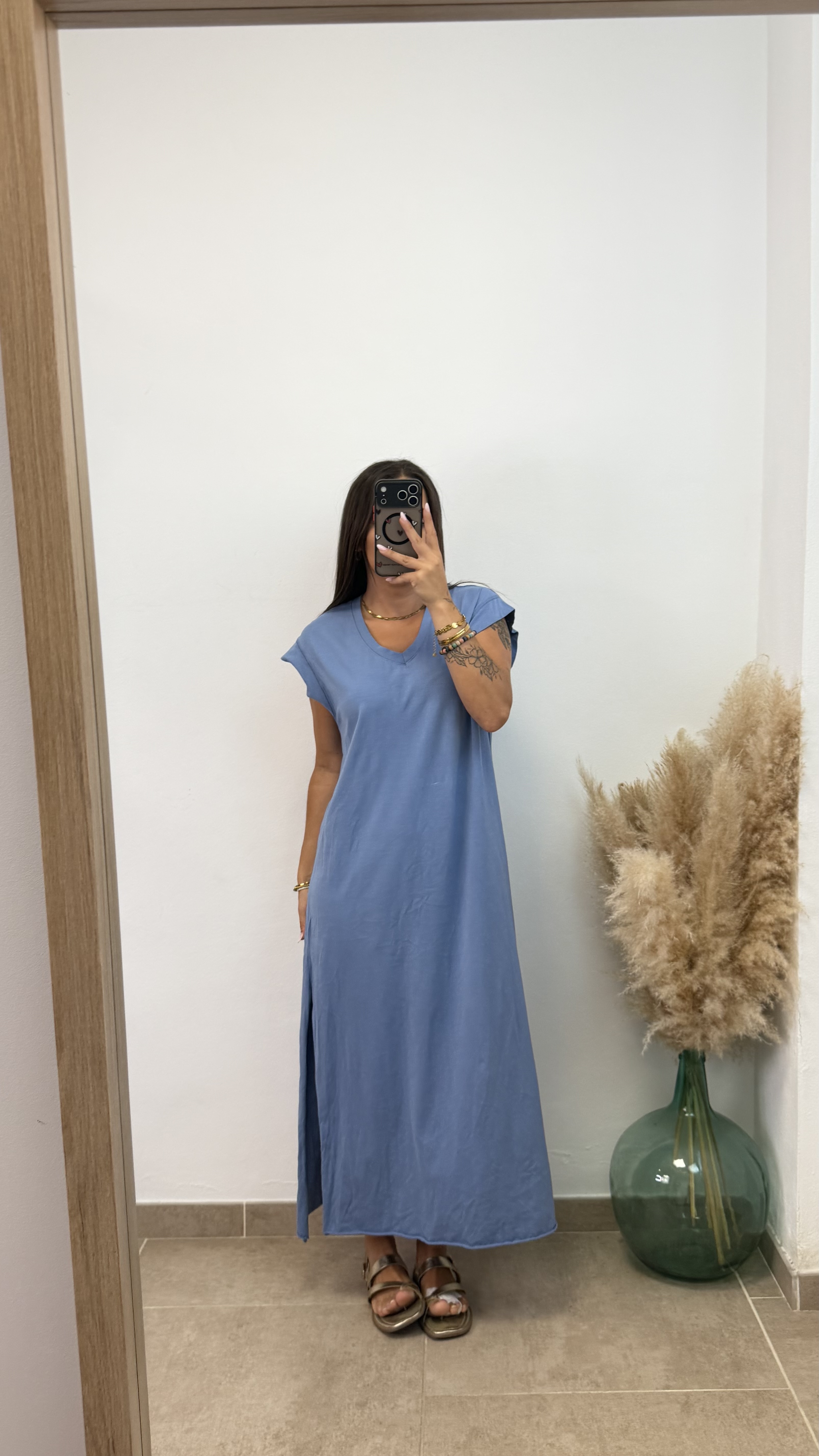 Vestido manga volante - Azul vaquero - Imagen 2