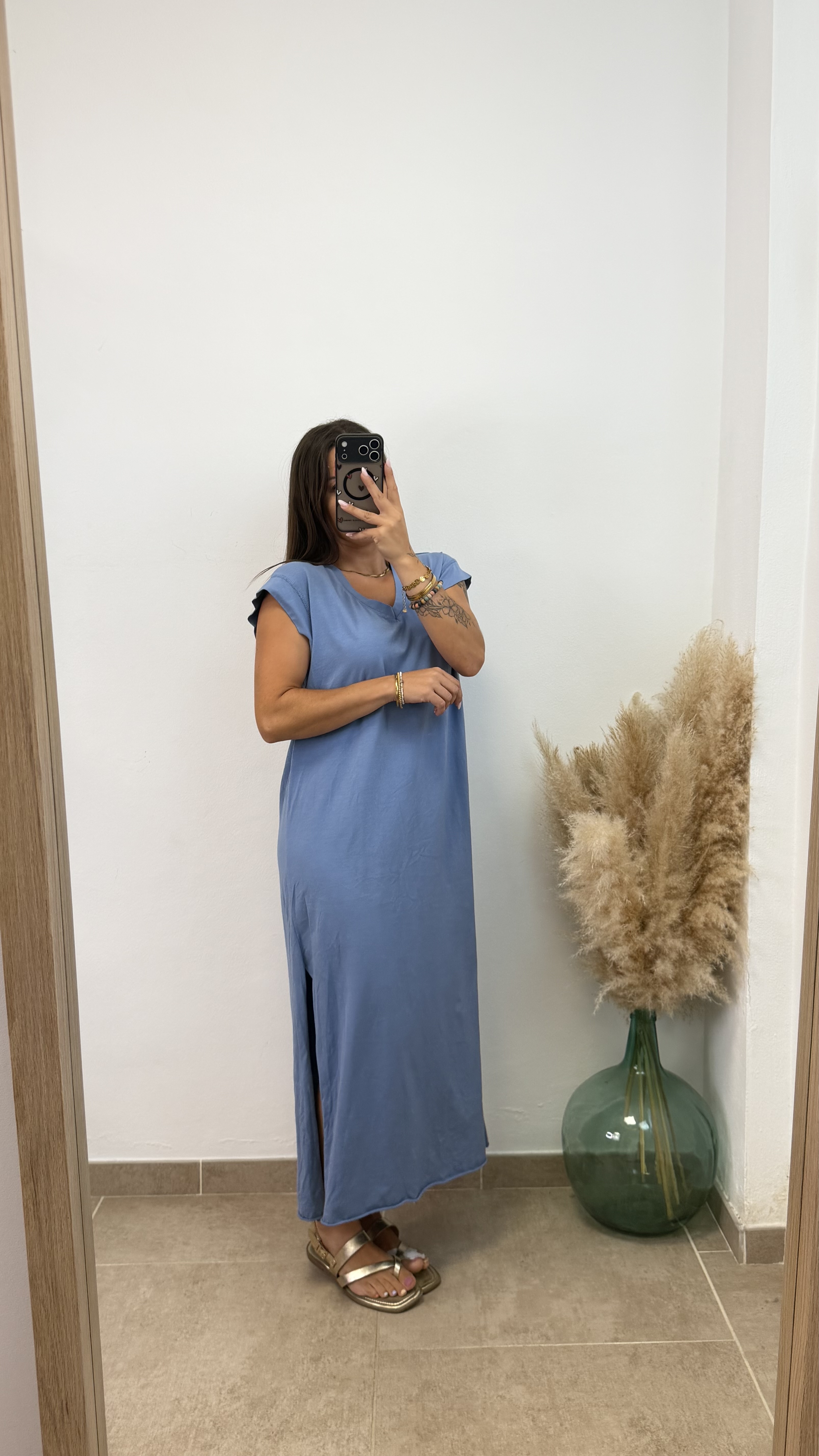 Vestido manga volante - Azul vaquero - Imagen 3