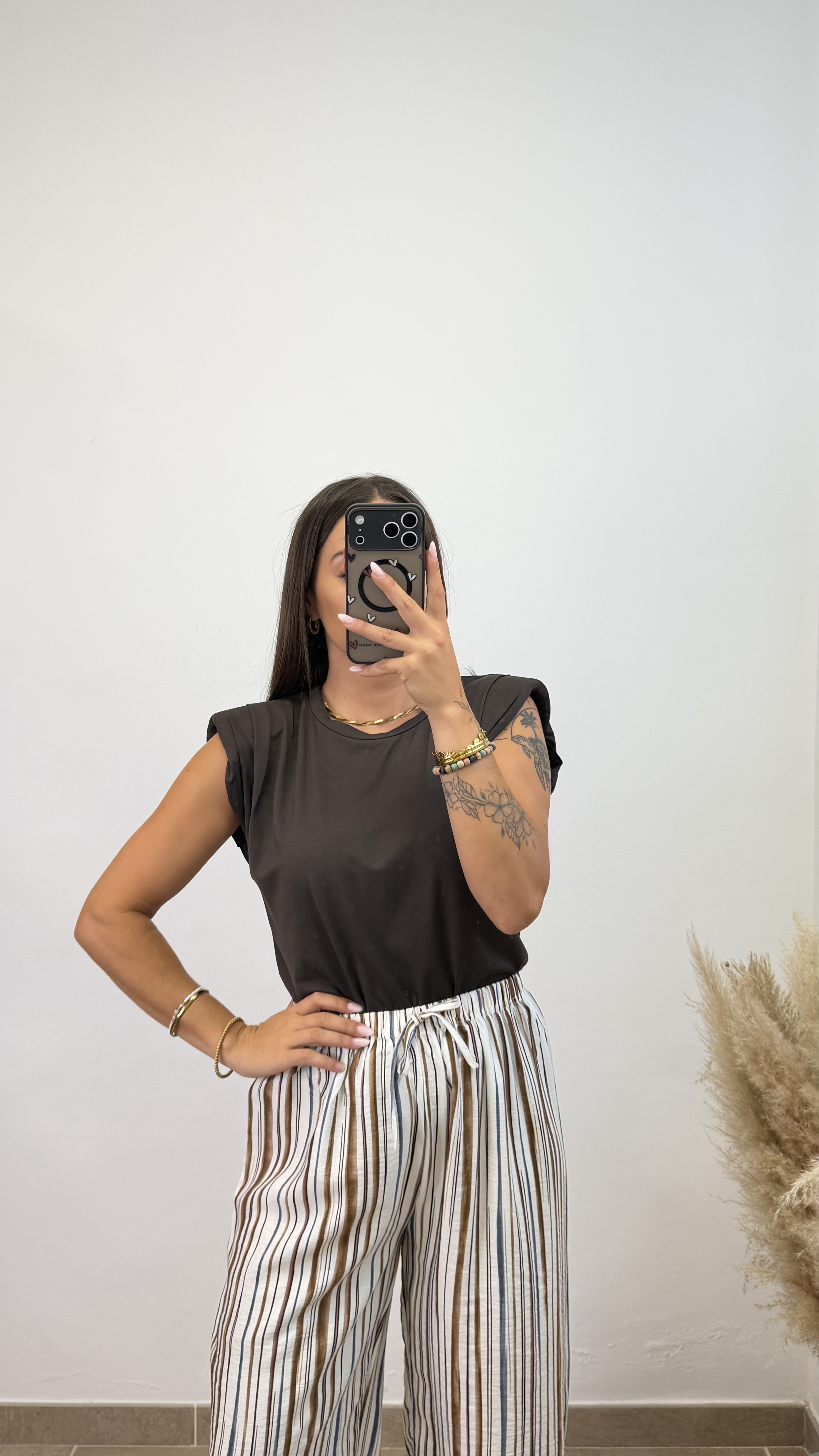 Pantalón raya midi - Chocolate y azul - Imagen 2