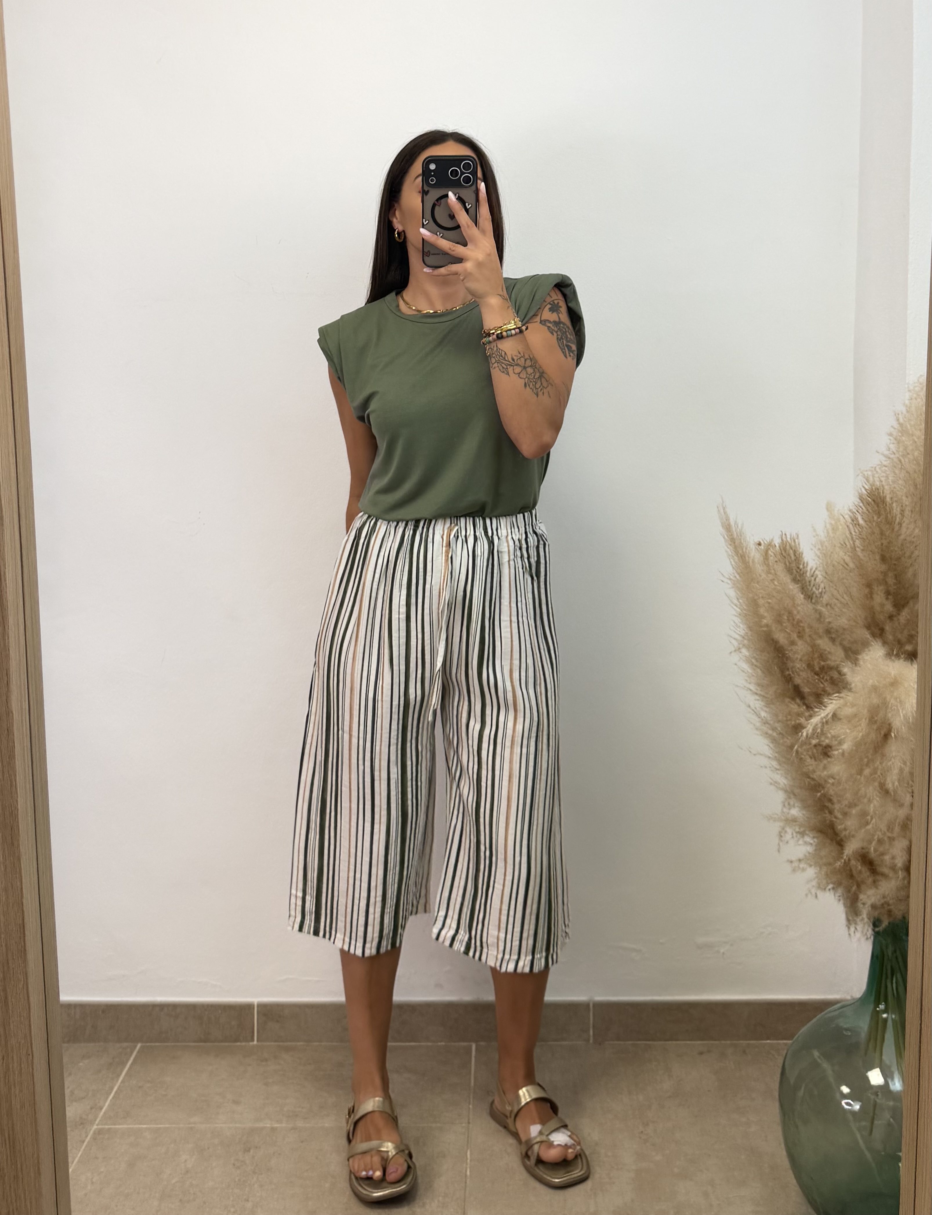 Pantalón raya midi - Verde militar