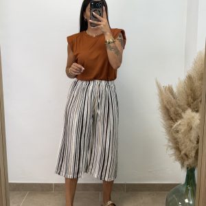 Pantalón raya midi - Burdeos y chocolate