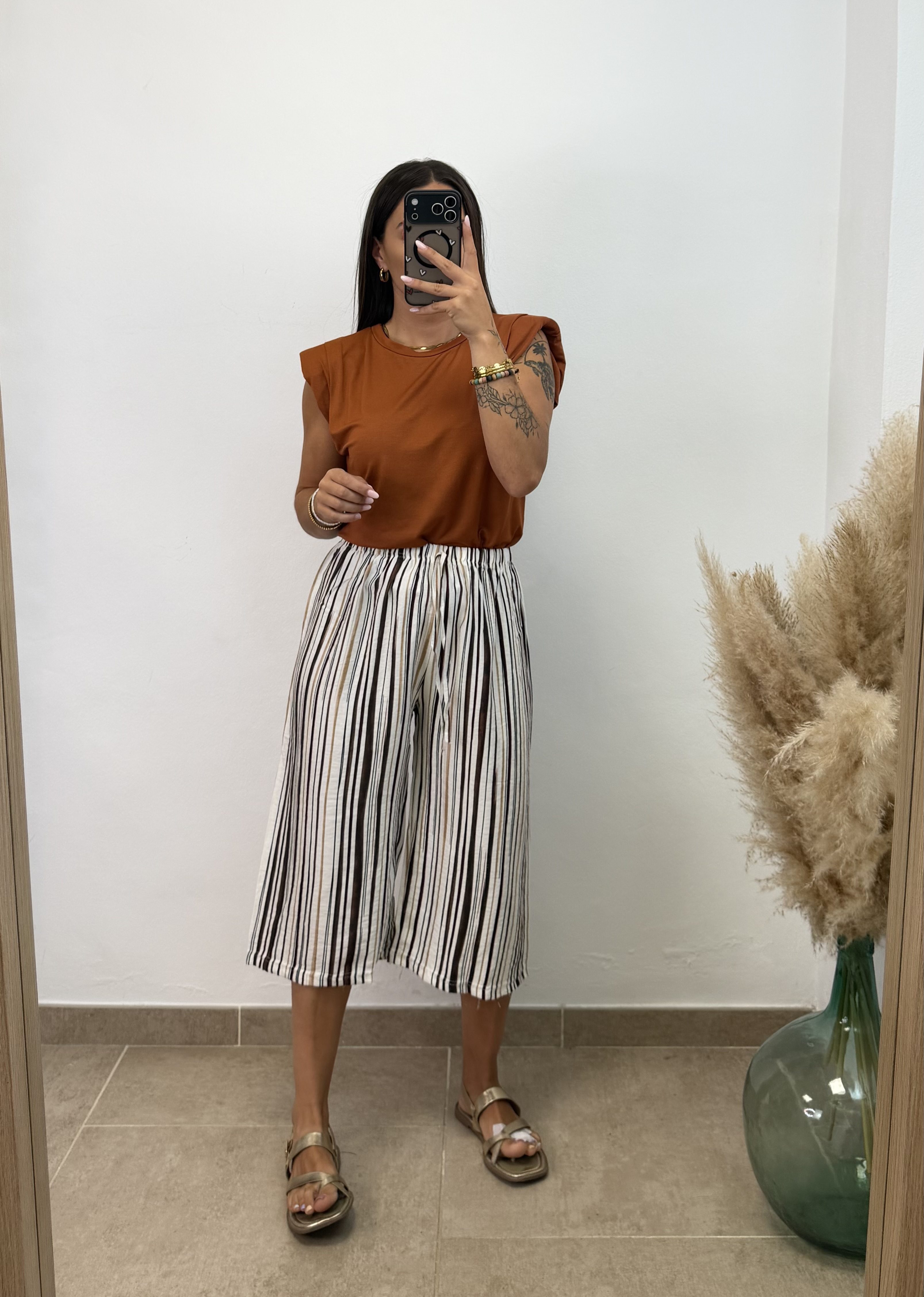 Pantalón raya midi - Burdeos y chocolate