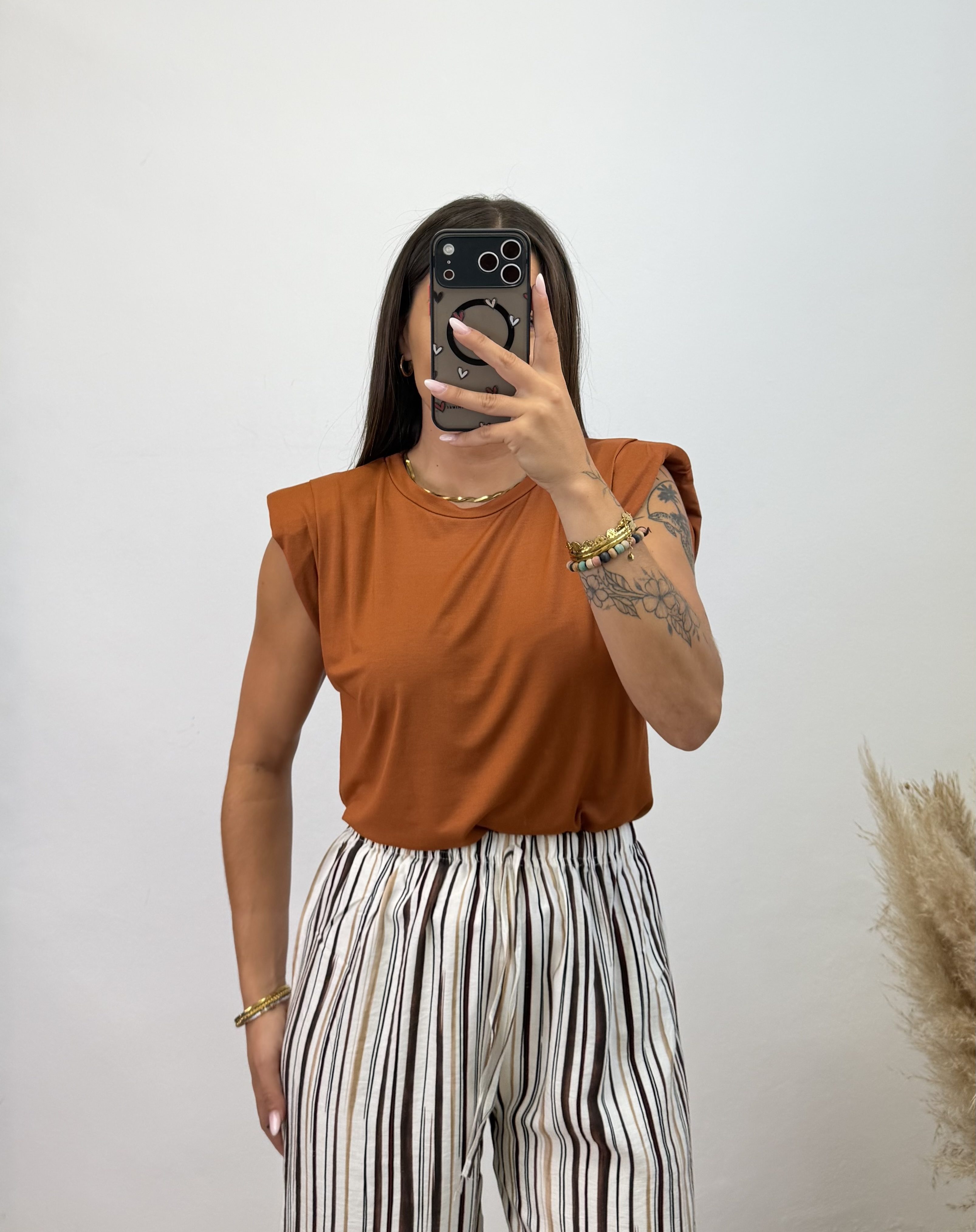 Pantalón raya midi - Burdeos y chocolate - Imagen 3